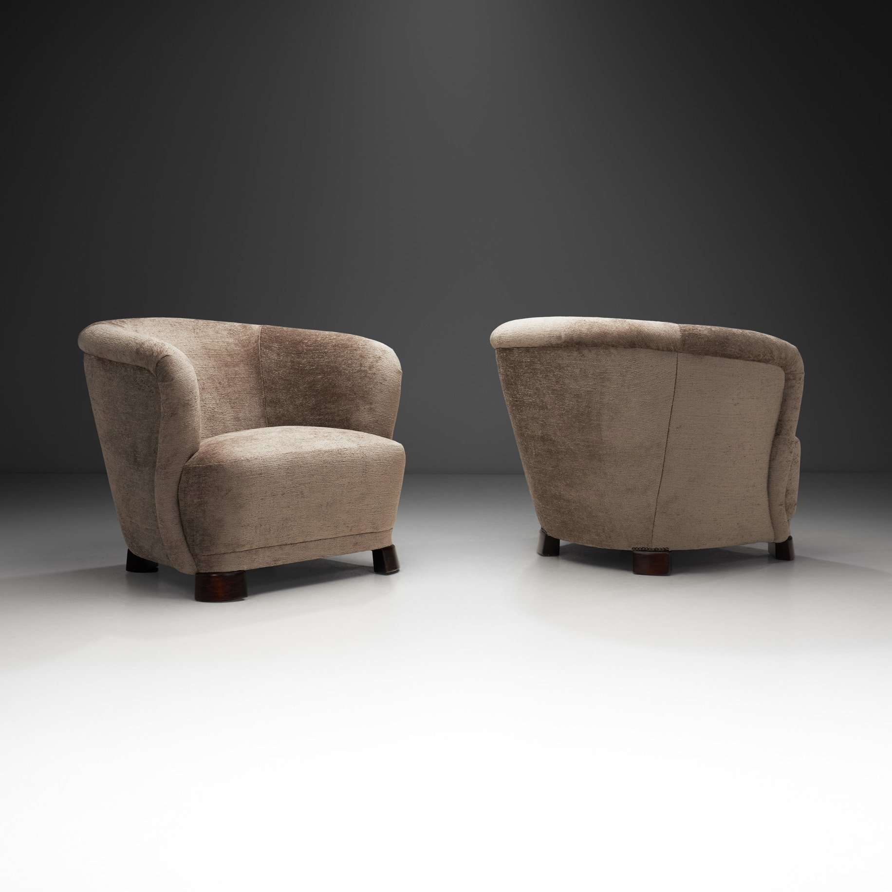 Pair of Upholstered Art Deco Lounge Chairs, Europe circa 1940s (sold)