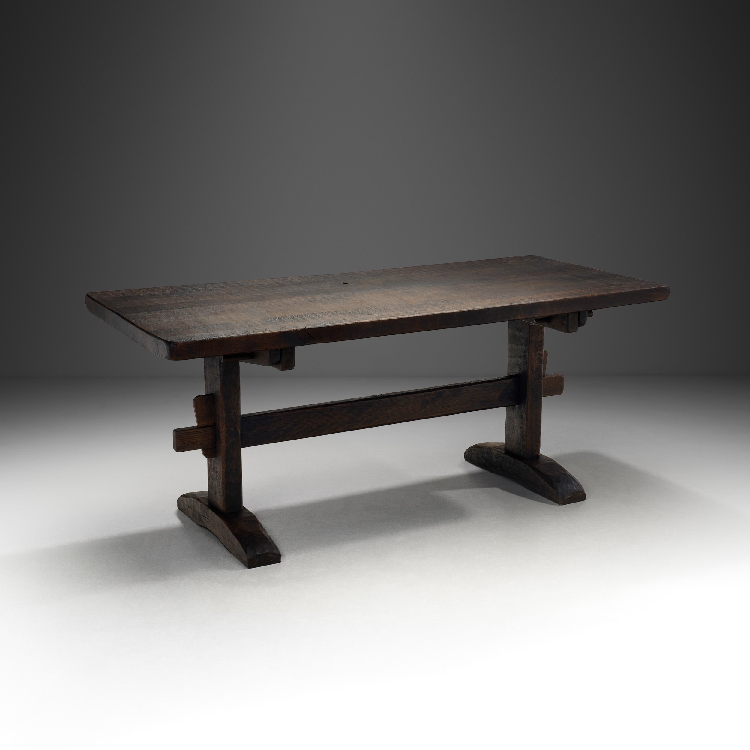 Solid Stained Oak Dining Table, Spain 1950s (sold)