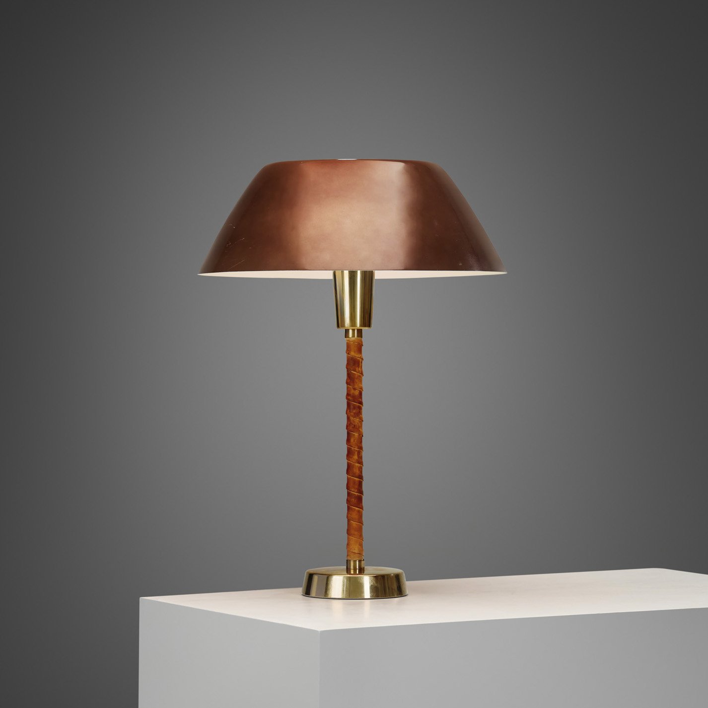 "Senator" Leather and Brass Table Lamp by Lisa Johansson-Pape for Stockmann Orno, Finland circa 1947
