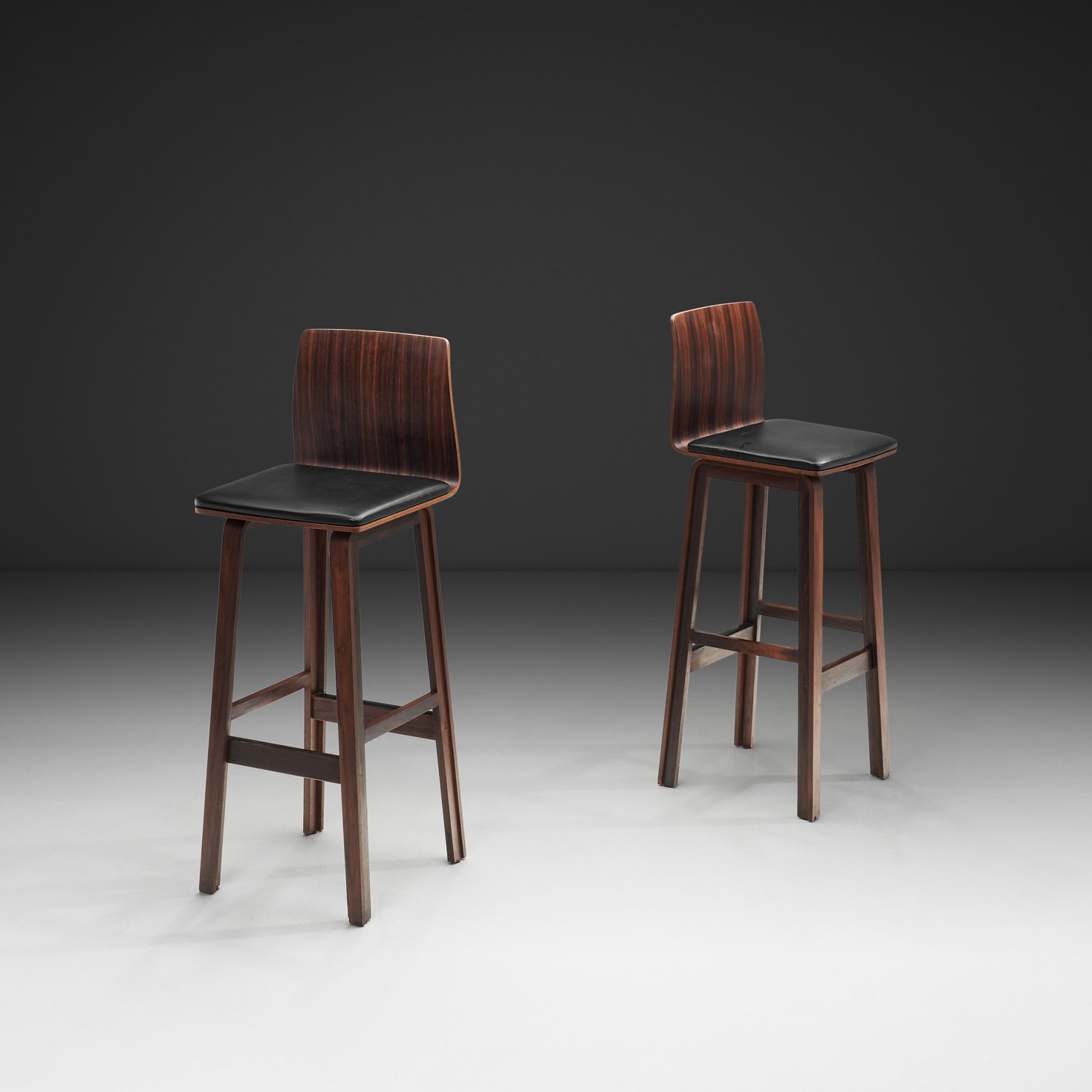 Pair of Wooden Barstools with Leather Seating, Denmark 1960s