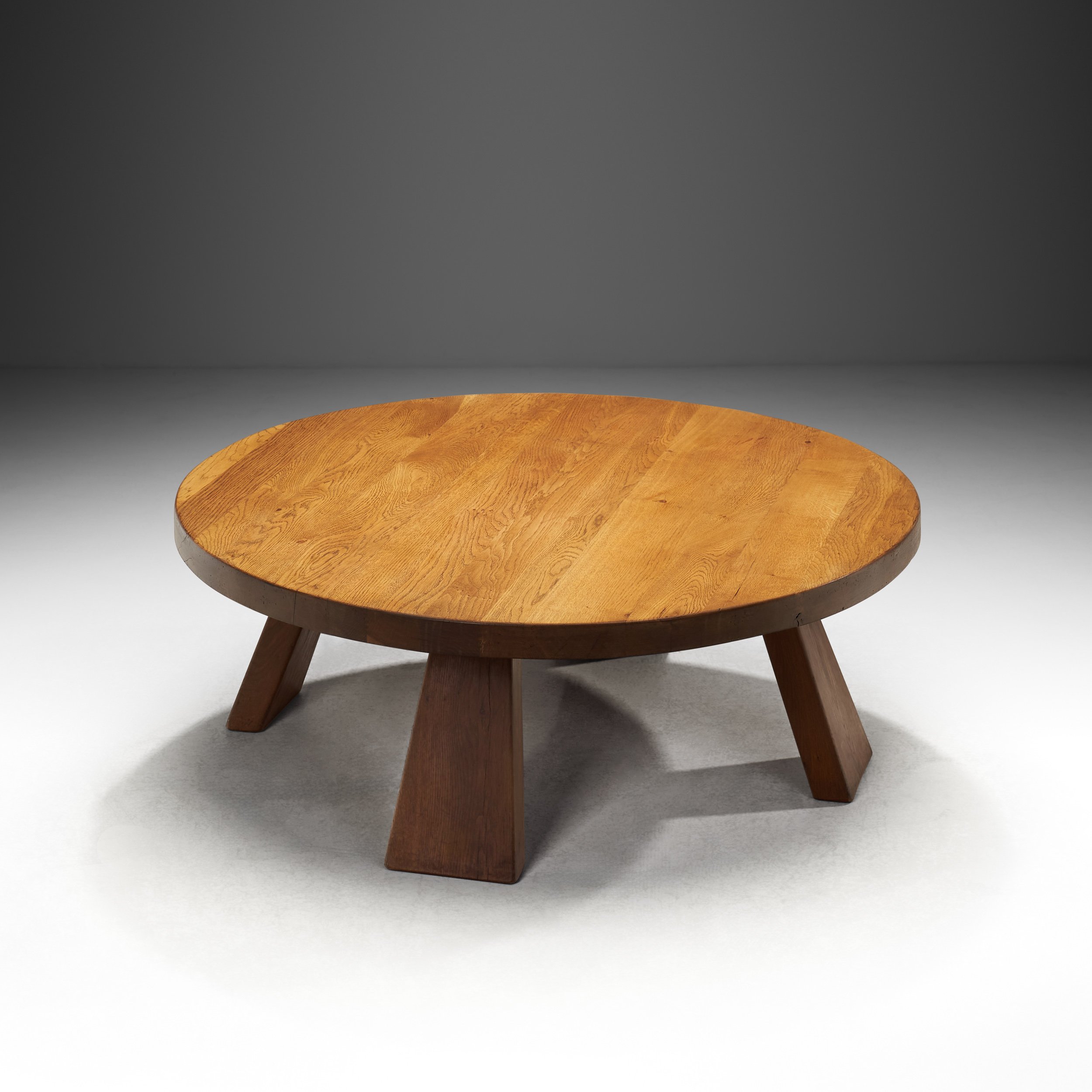 Round Brutalist Oak Coffee Table, Europe Mid-20th Century (sold)