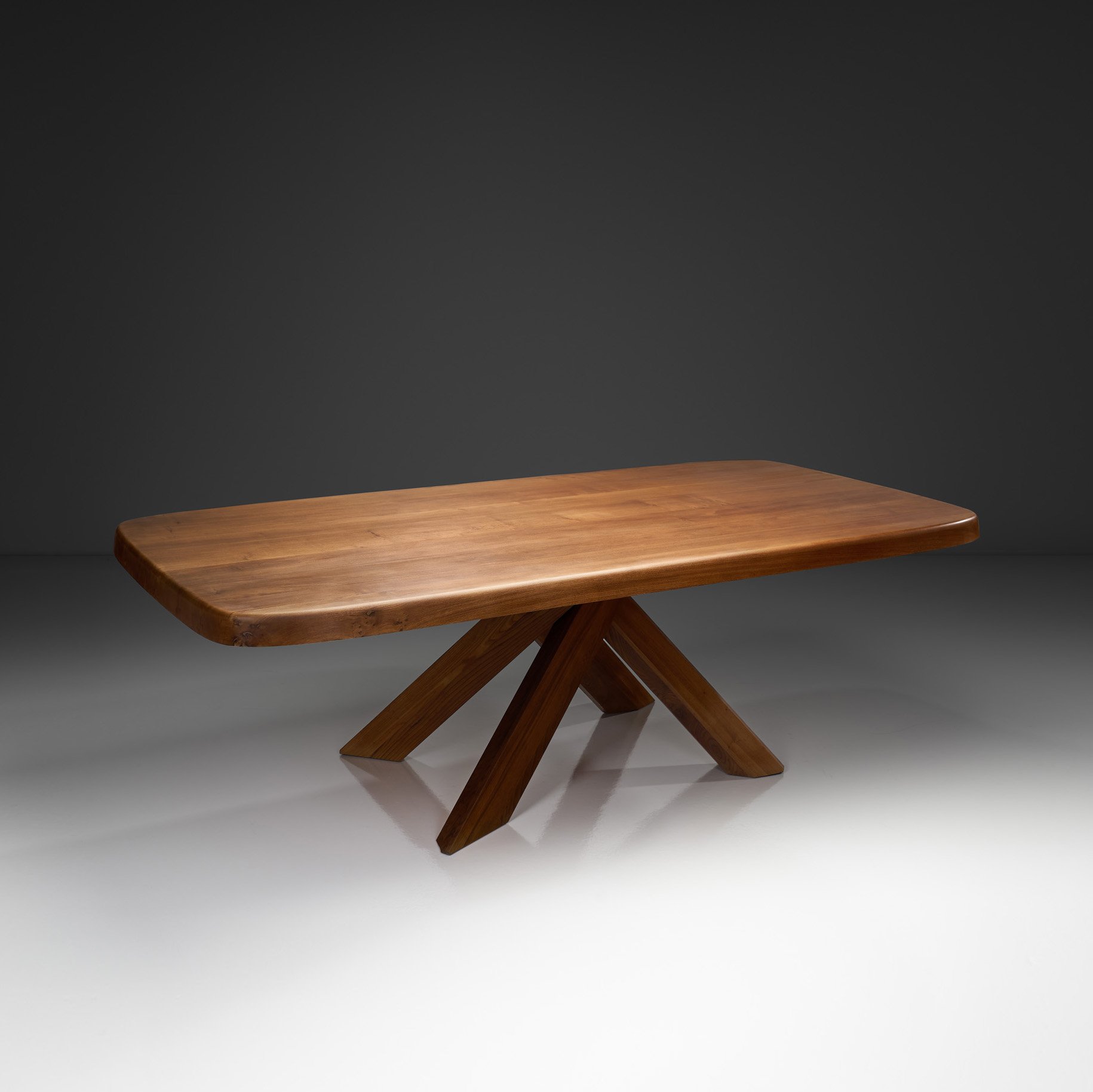 Pierre Chapo “T35D” Large Elm Dining Table with Bundled Base, France 1973