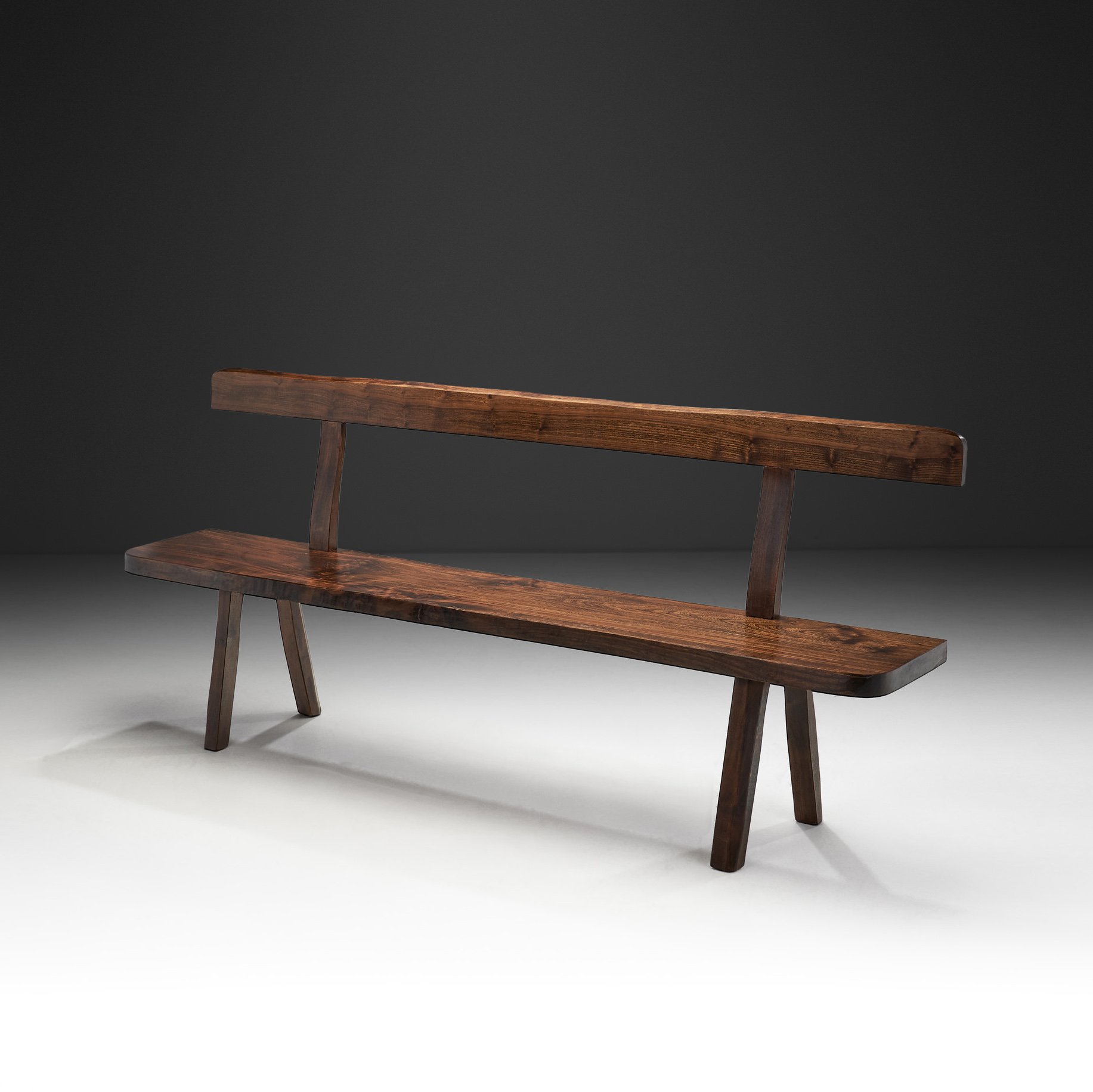 French Stained Wood Aranjou Edition Bench, France 1950s