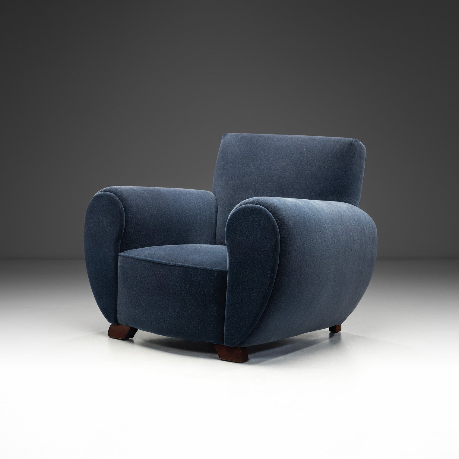 Art Deco Club Chair in Dark Blue Mohair, Europe 1930s