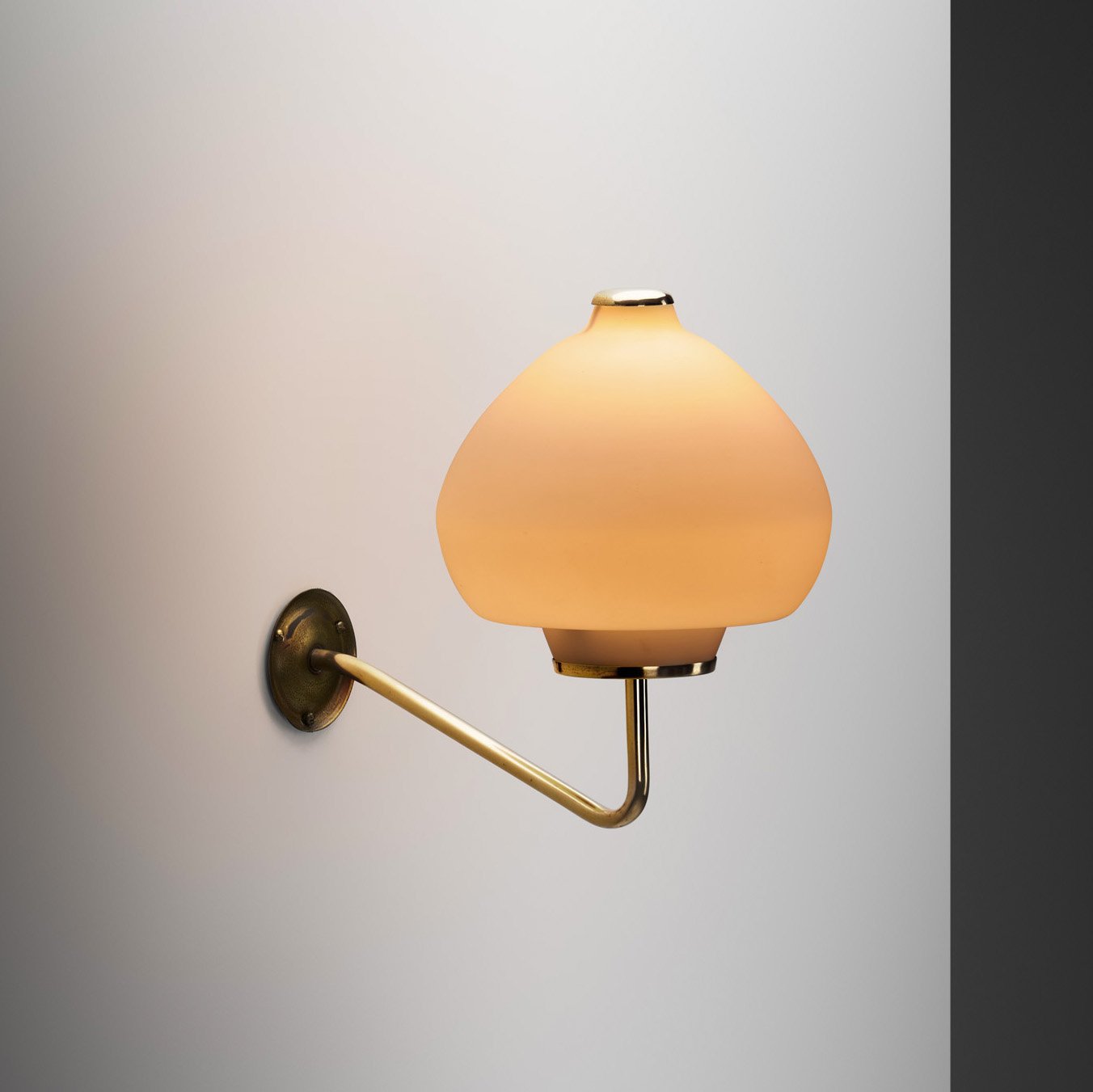 Scandinavian Modern Opal Glass and Brass Wall Lamp, Scandinavia Mid-20th Century