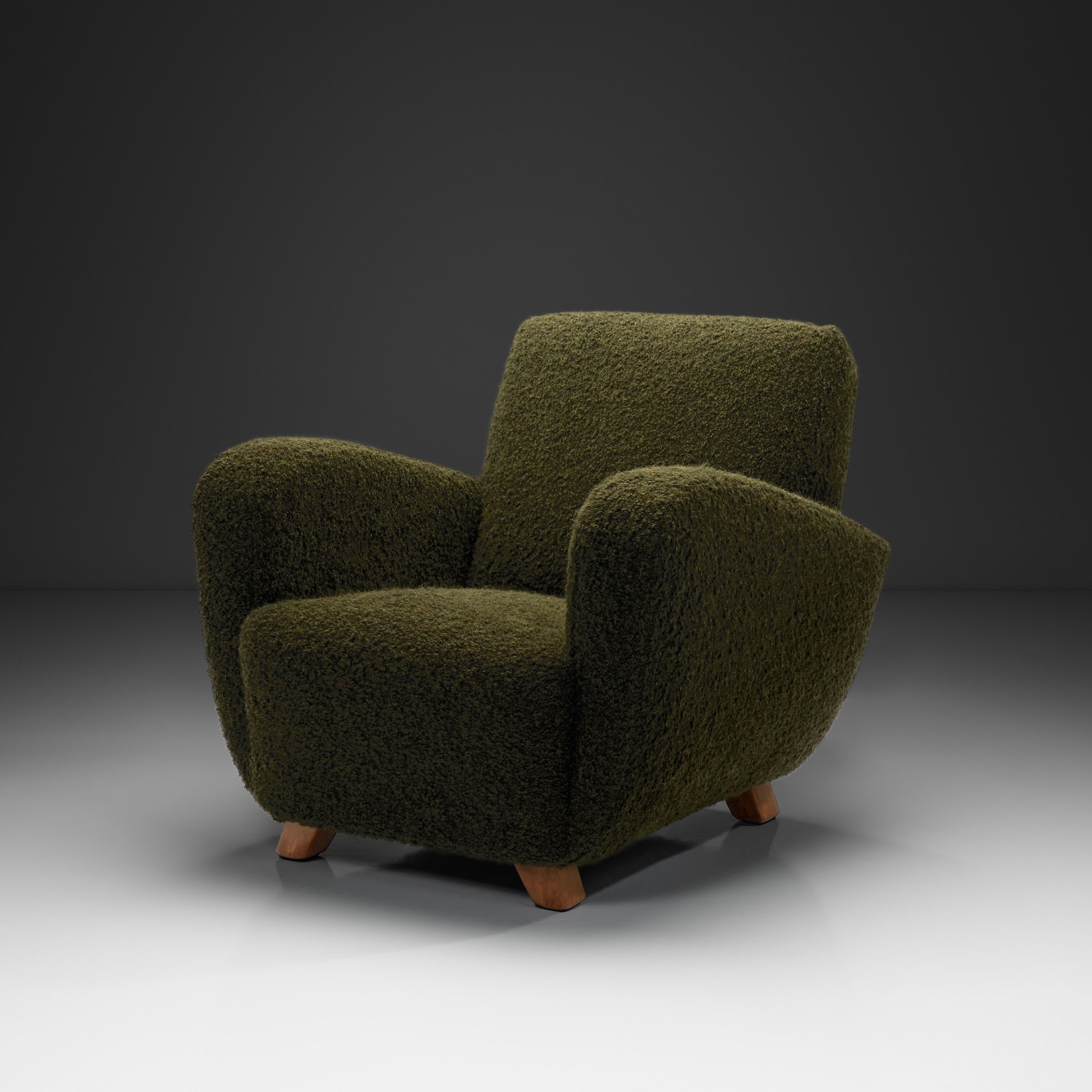 Mid Century Modern Armchair in Dark Green Upholstery, Europe 1940s