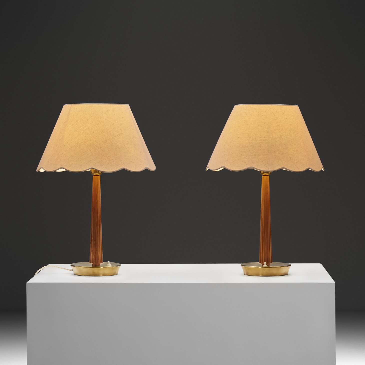 Pair of Model "E 1240" Detailed Wooden Table Lamps by Hans Bergström for ASEA, Sweden 1940s
