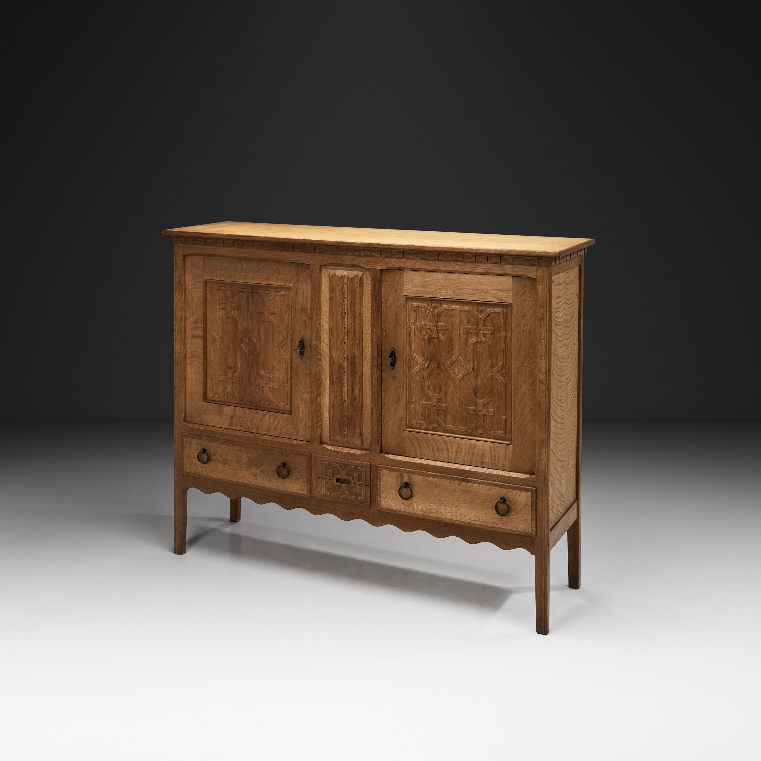 Oak Cabinet with Decorative Carvings, Denmark ca 1960s