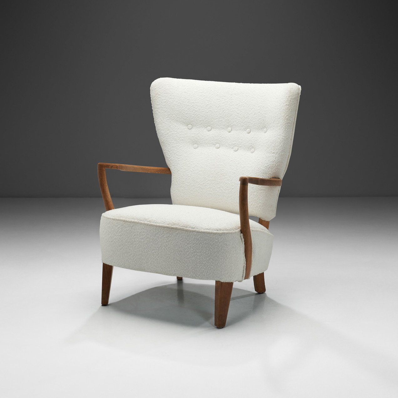 Danish Oak and Bouclé Armchair, Denmark ca 1940s
