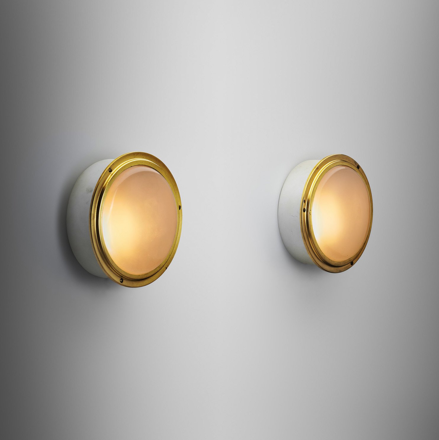 Pair of "Waggon" Aluminium and Brass Wall Lamps for Louis Poulsen, Denmark circa 1970s