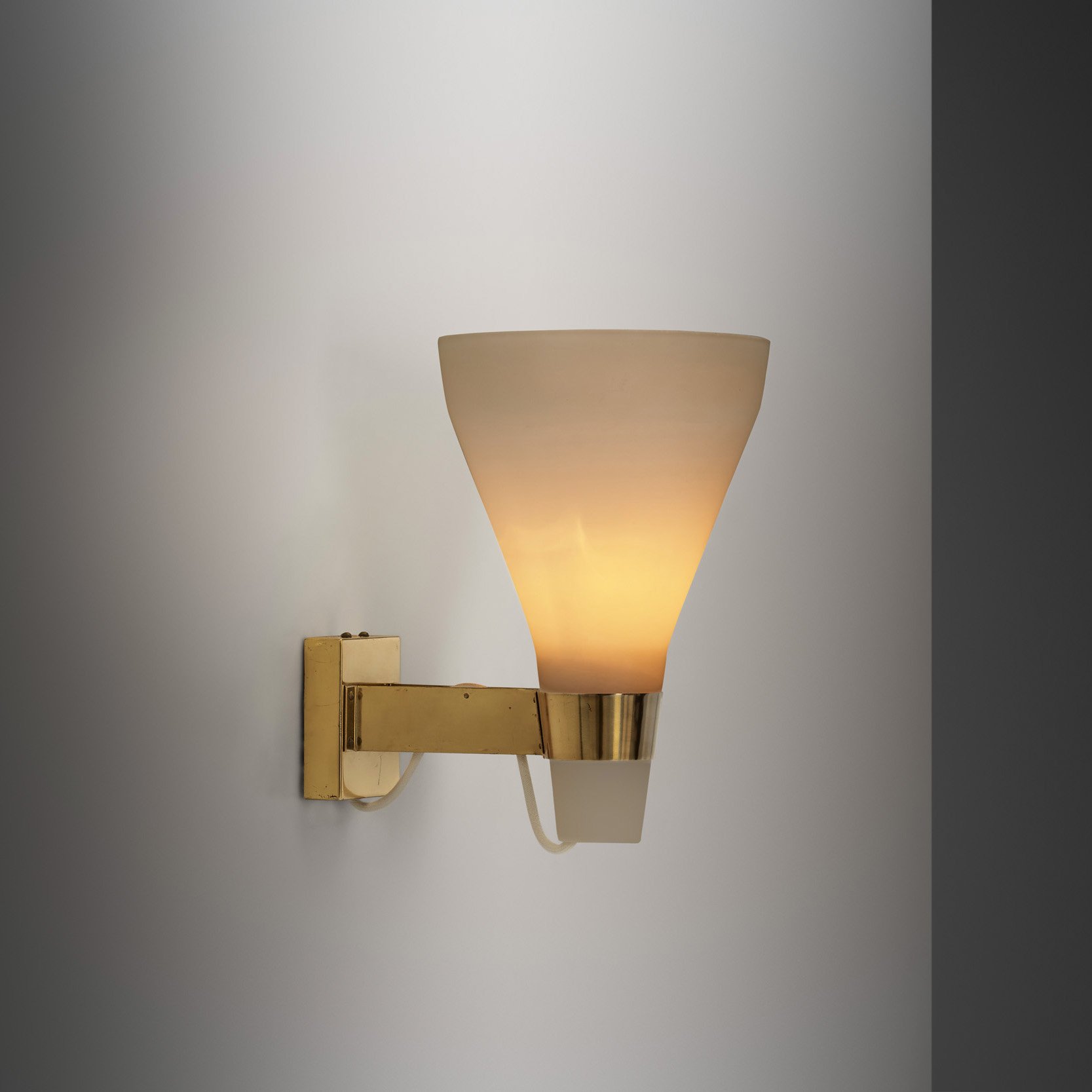 Model "50-090" Brass and Opal Glass Wall Lamp by Lisa Johansson-Pape, Finland 1950s