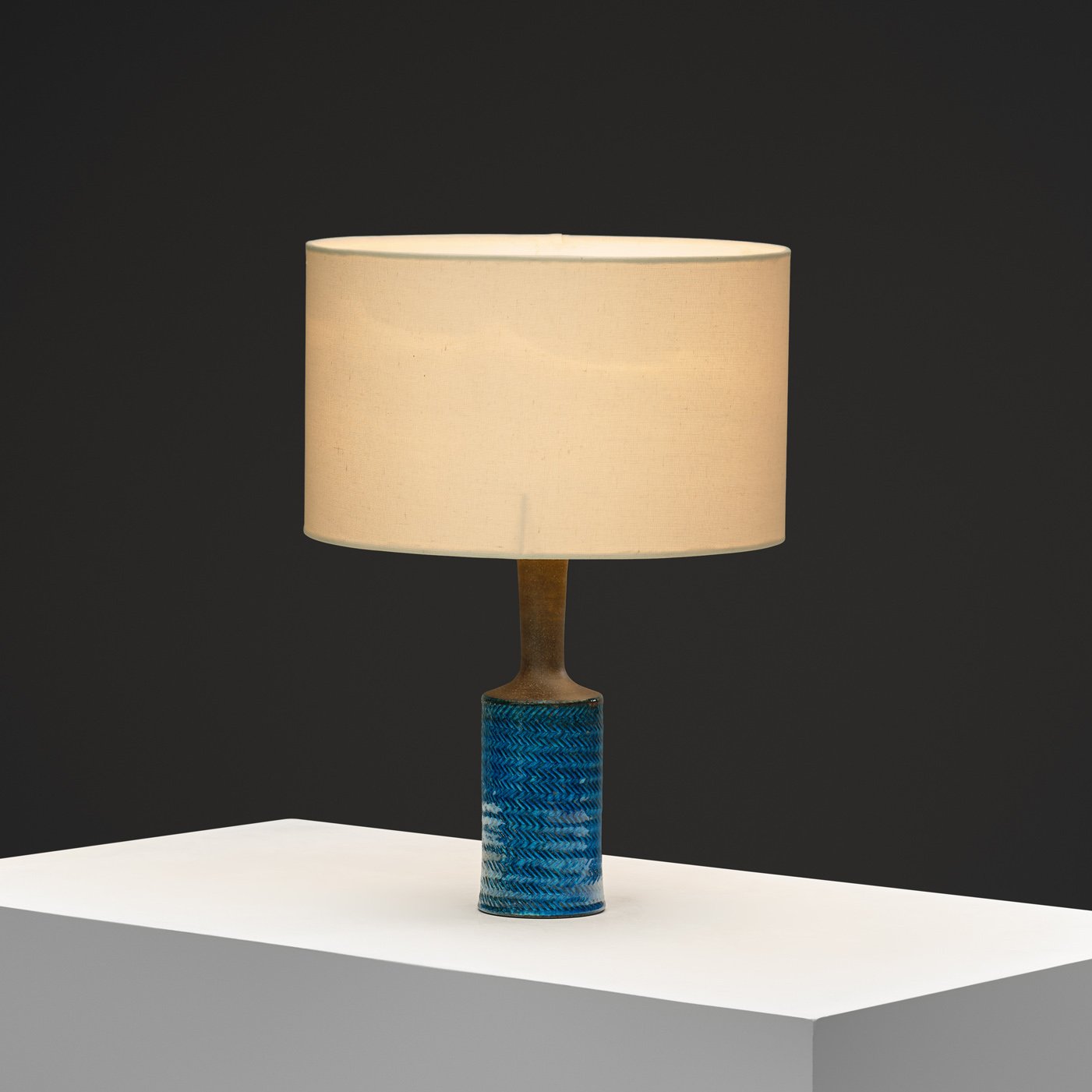 Patterned Blue Glazed Stoneware Table Lamp by Nils Kähler for Kähler Keramik, Denmark ca 1960s