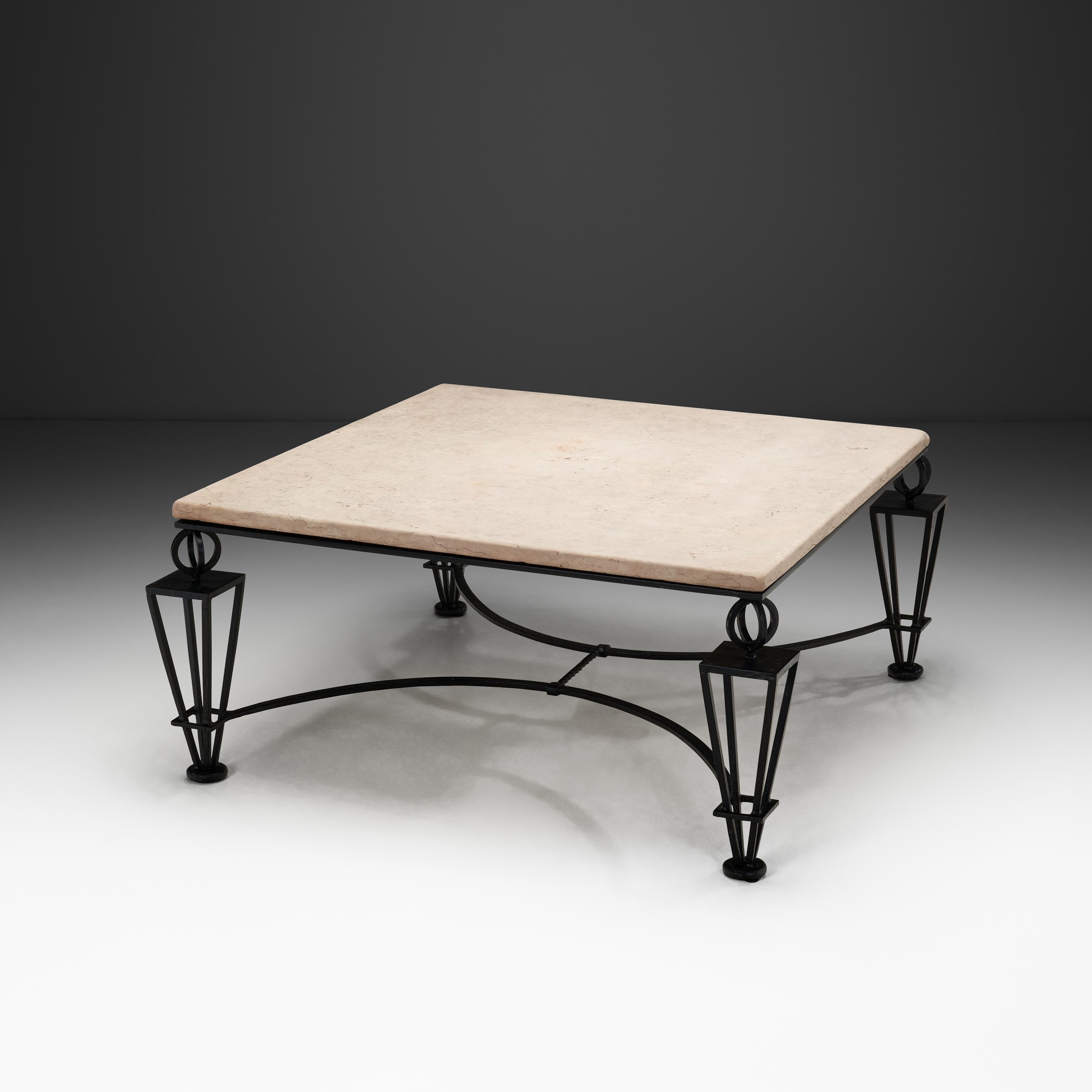 Metal and Travertine Coffee Table in the manner of Gilbert Poillerat, Europe ca 1980s (sold)