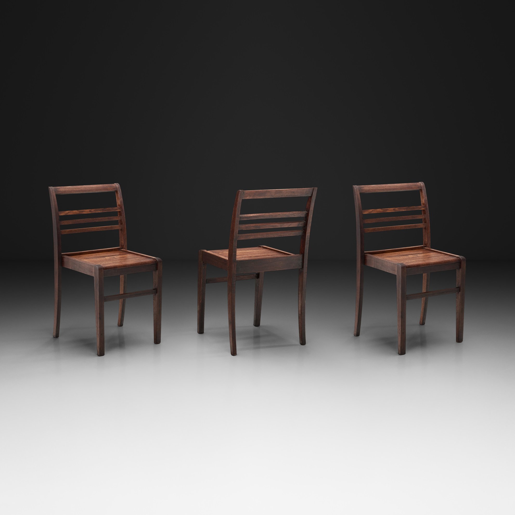 Set of Three Model "103" Oak Side Chairs by René Gabriel, France 1940s