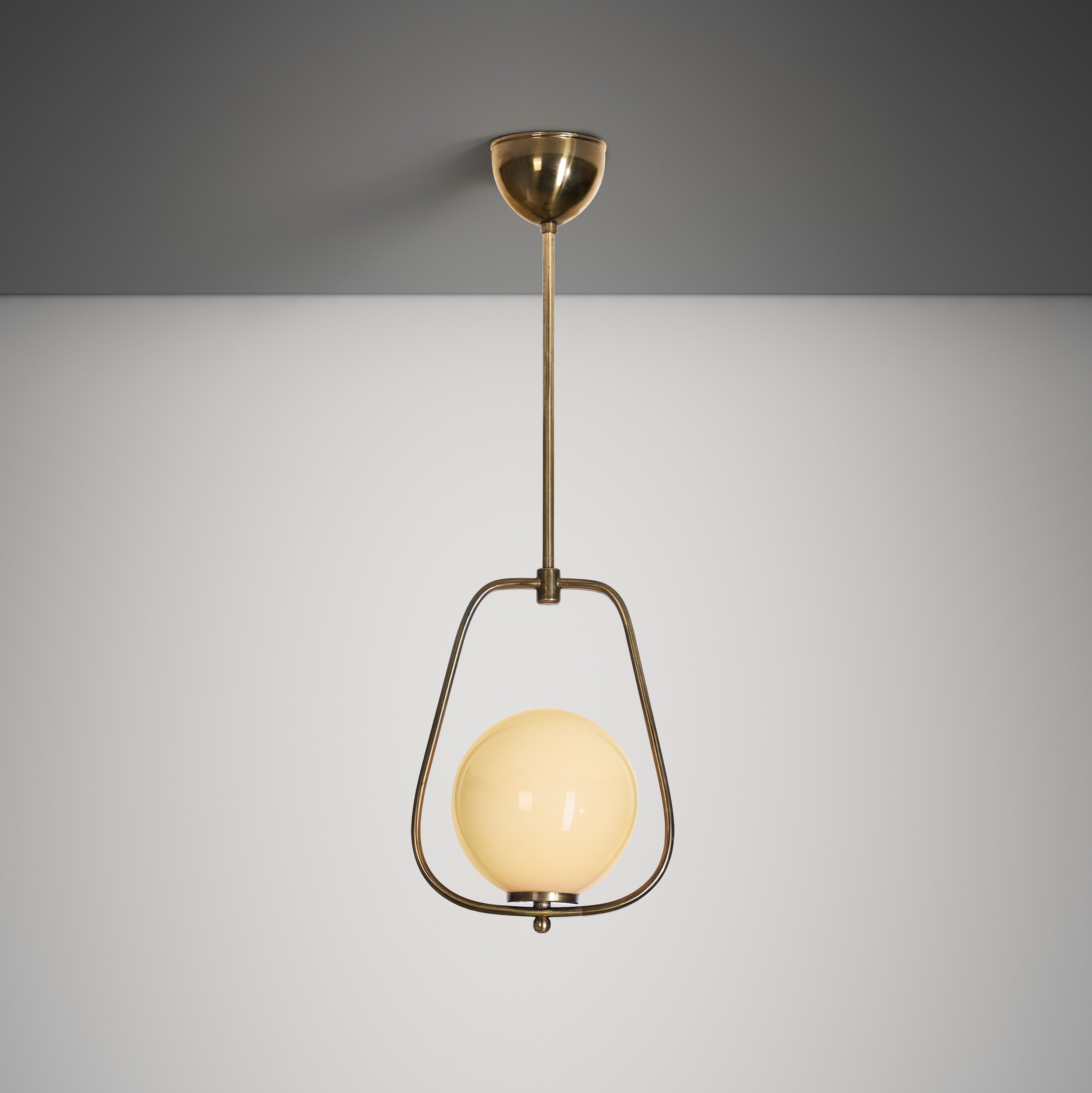 European Brass and Glass Pendant Ceiling Lamp, Europe 1940s
