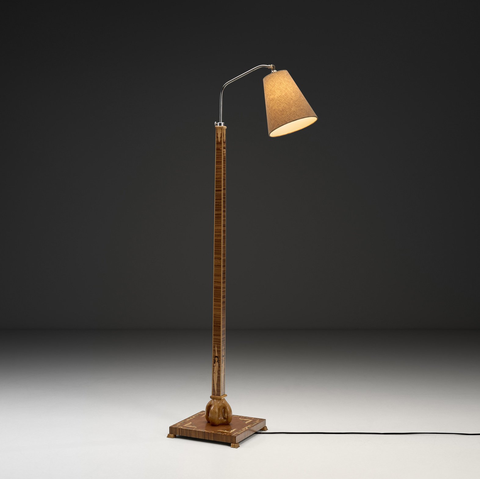 Wood Veneered Floor Lamp with Decorative Inlays by Birger Ekman (Attr.), Sweden 1930s