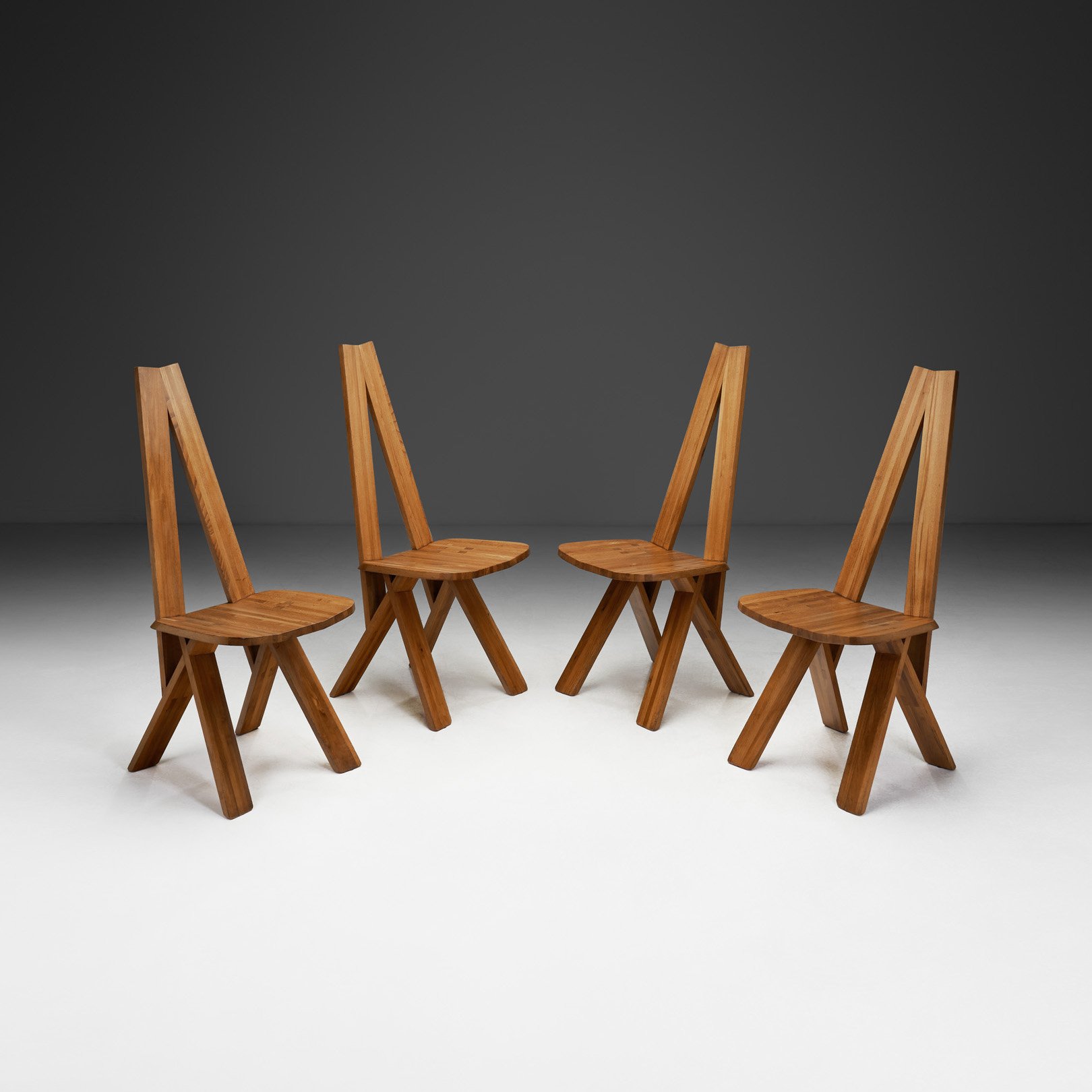 Set of Four Pierre Chapo "S45" Dining Chairs in Solid Elm, France 1970s