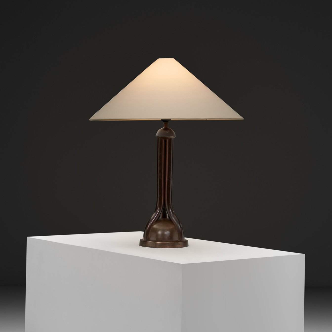 Art Deco Table Lamp with Copper Triple Stem Base, Europe First Half of the 20th Century