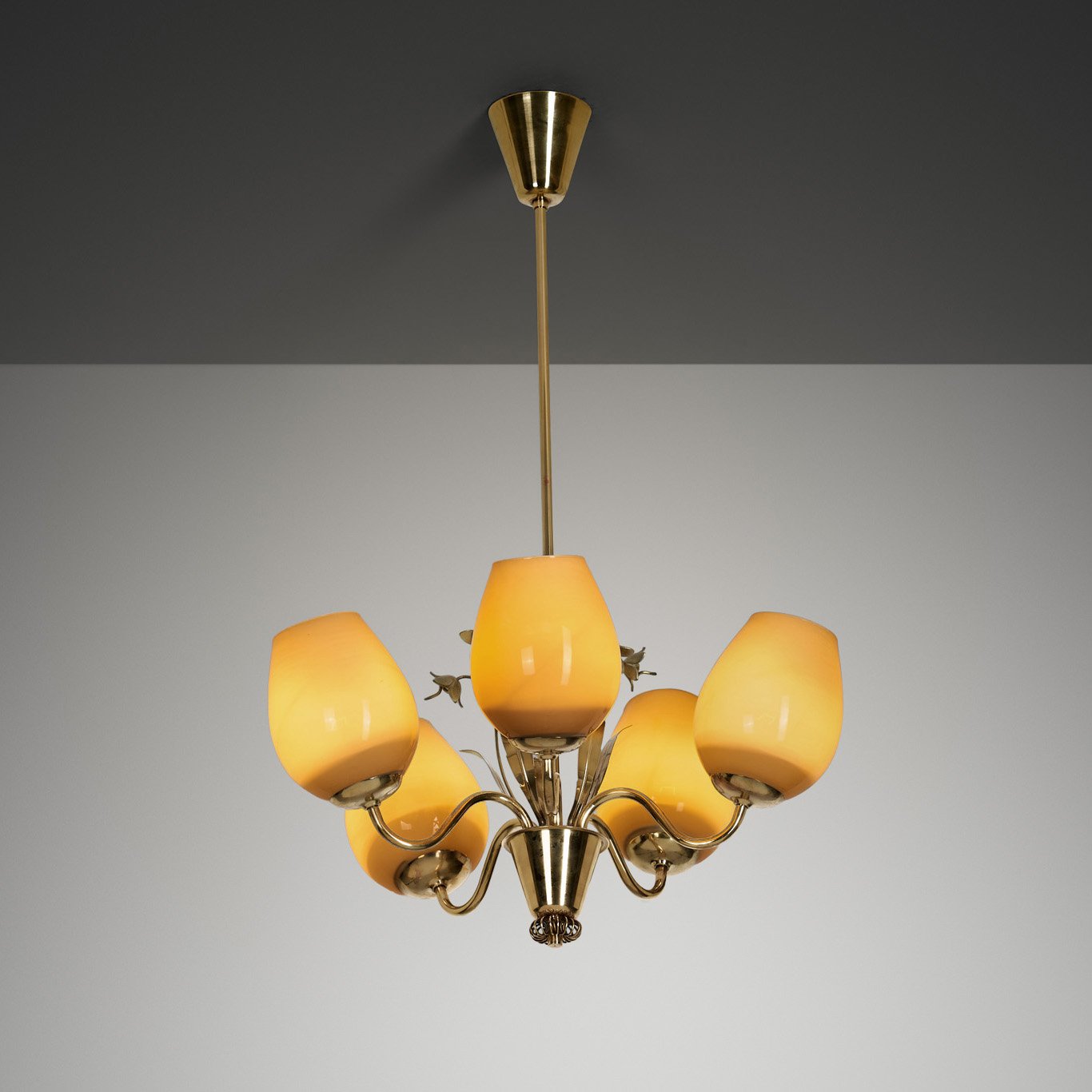 Brass and Glass Ornamental Chandelier by Sievä Oy, Finland 1950s