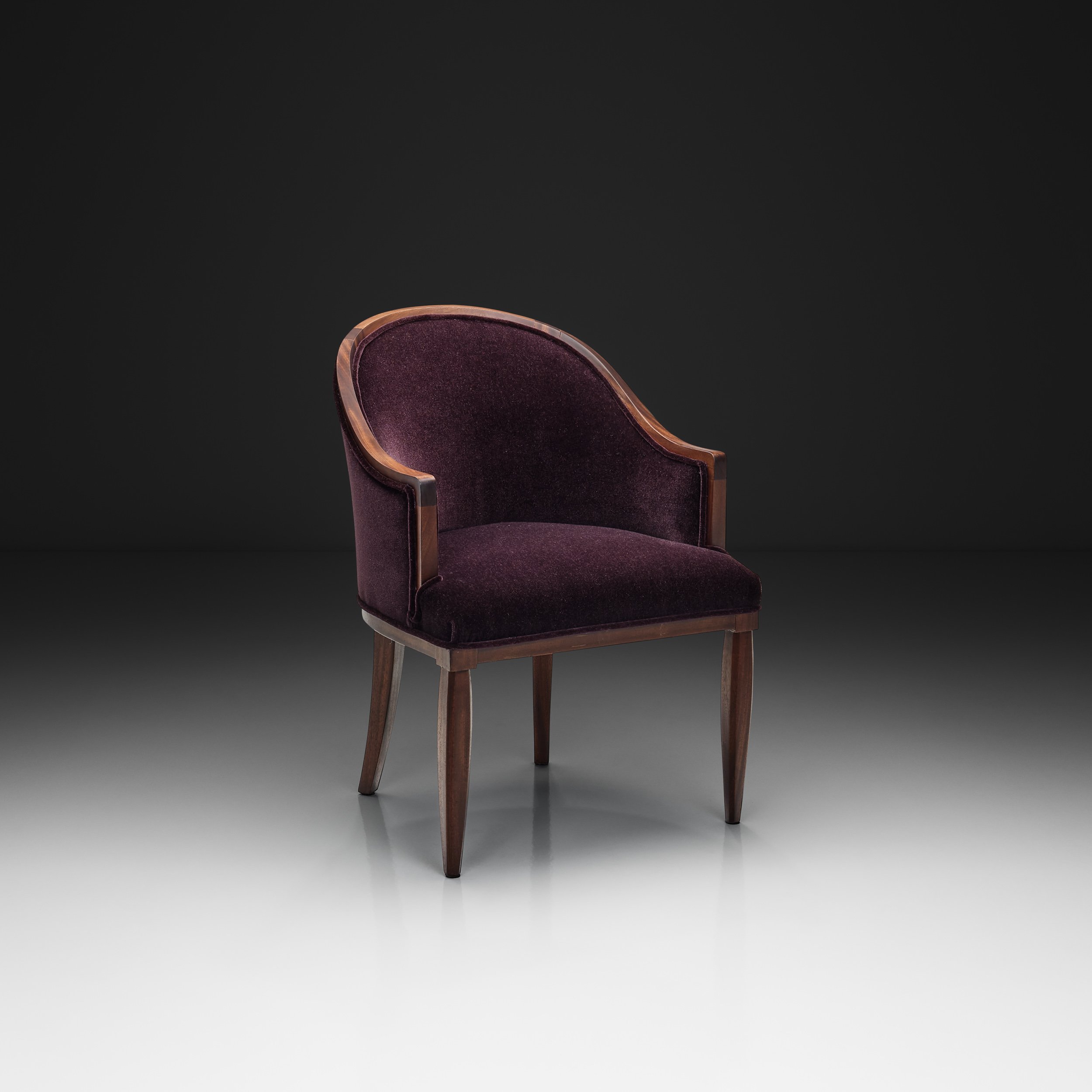 Bergère Style Chair with Purple Upholstery, France 1920s