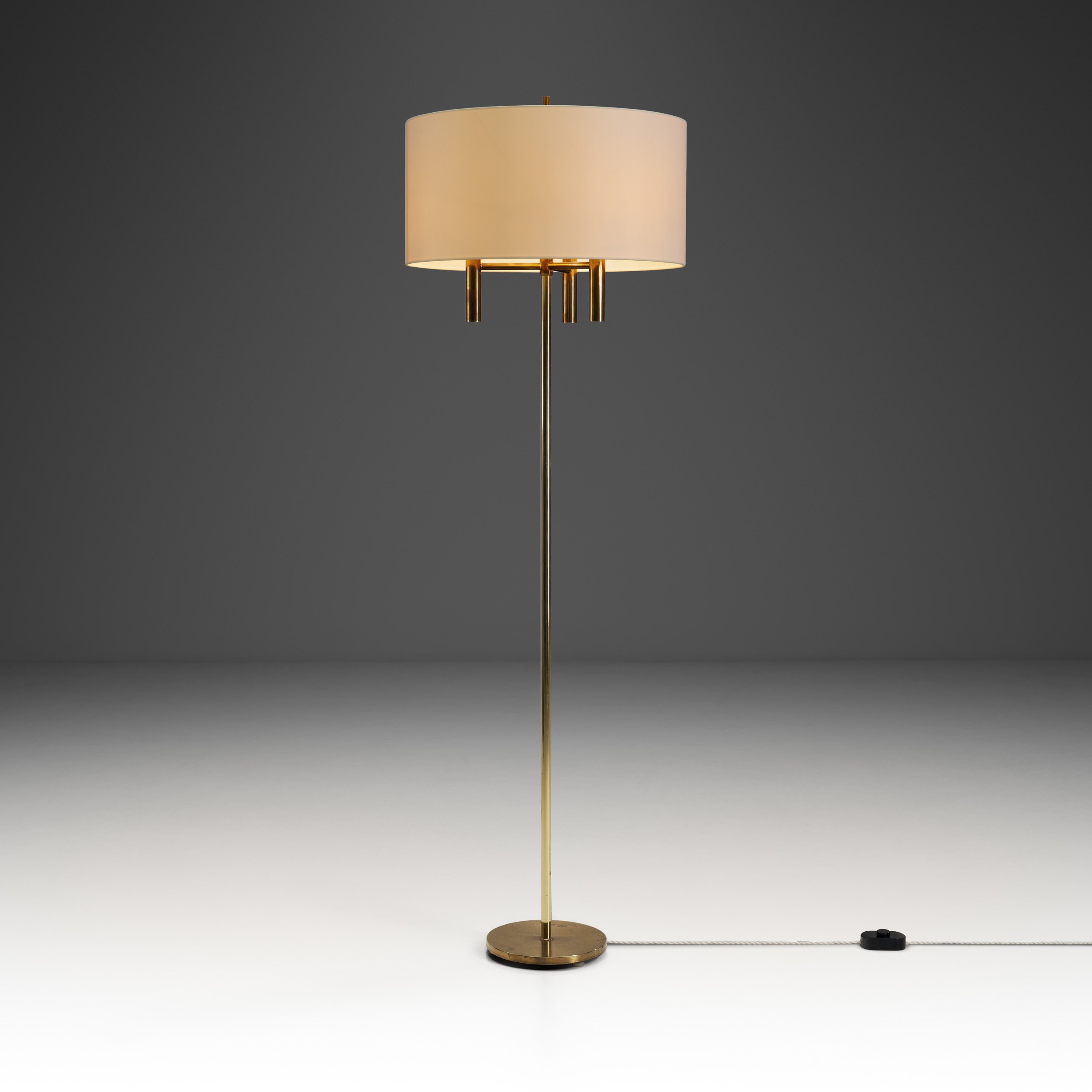 Scandinavian Brass Floor Lamp with Circular Base, Scandinavia 20th century