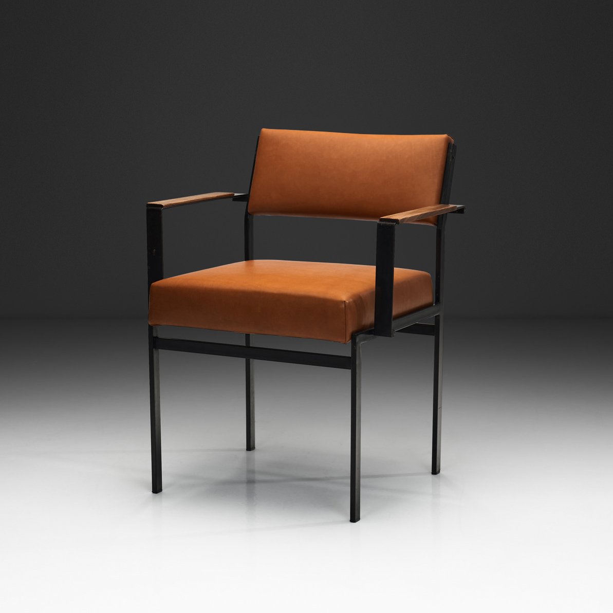 Leather and Lacquered Metal Armchair by Cees Braakman for Pastoe, the Netherlands 1960s