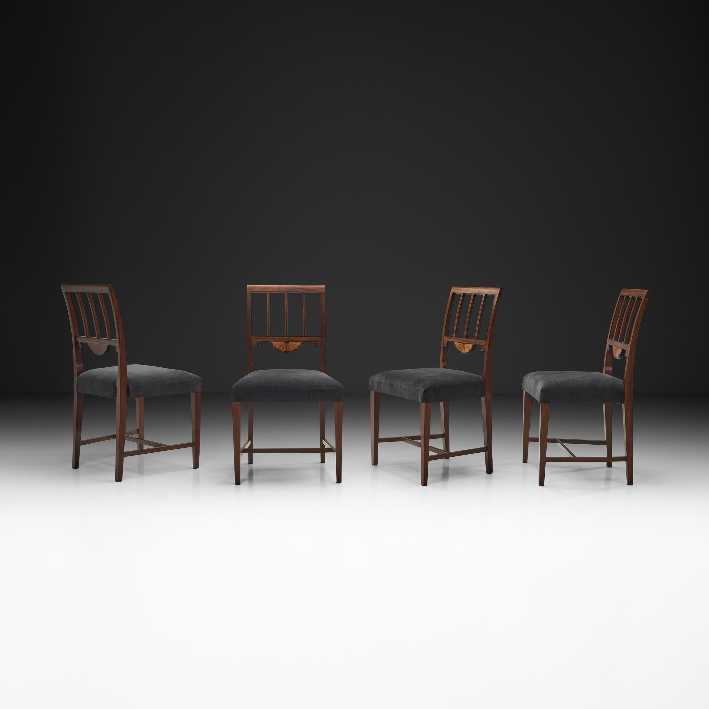 Set of Four Art Deco Dining Chairs with Upholstered Seats, Europe 20th Century