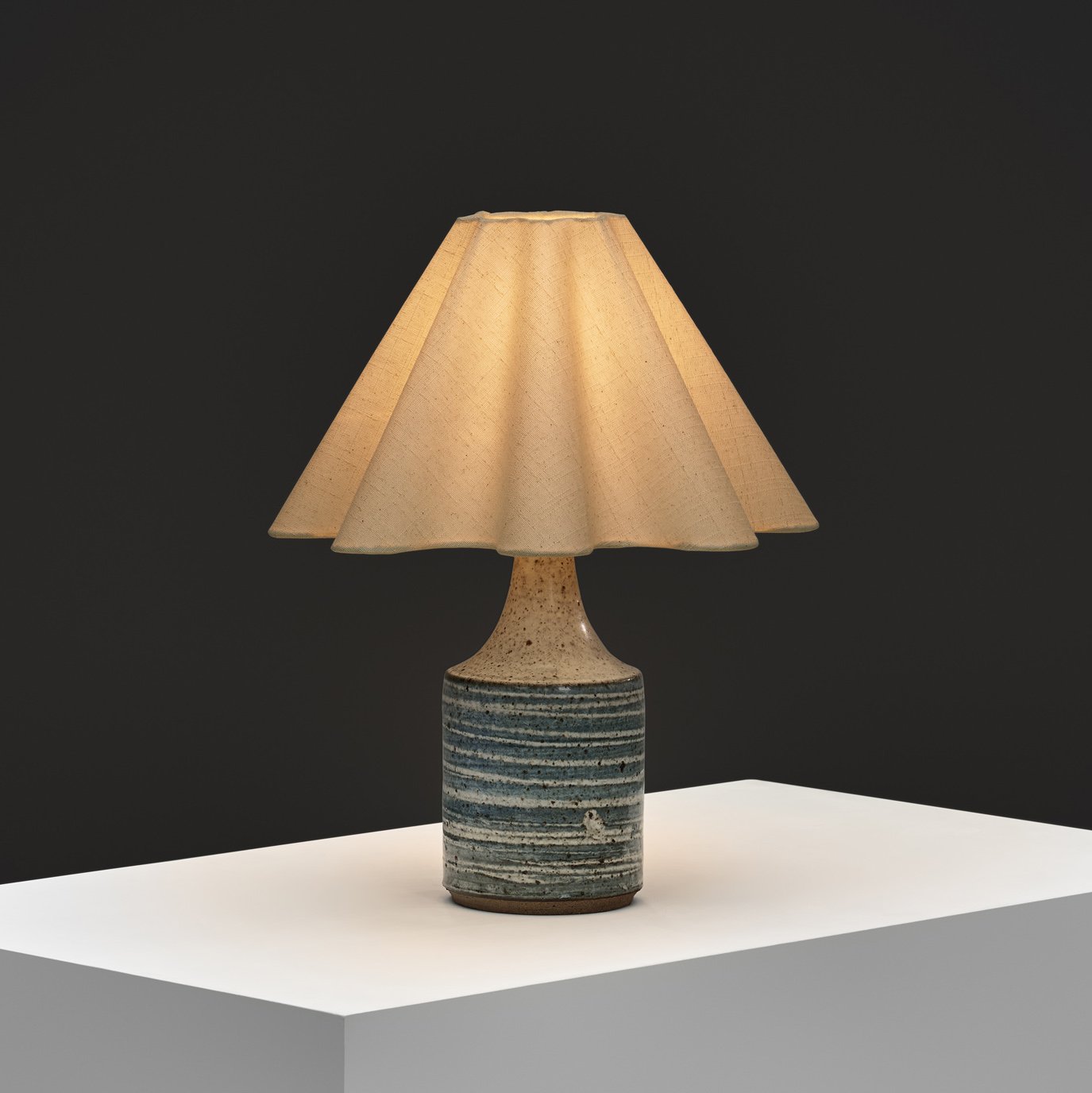 White and Blue Glazed Stoneware Table Lamp by Frank Milo Tromborg, Denmark 1970s