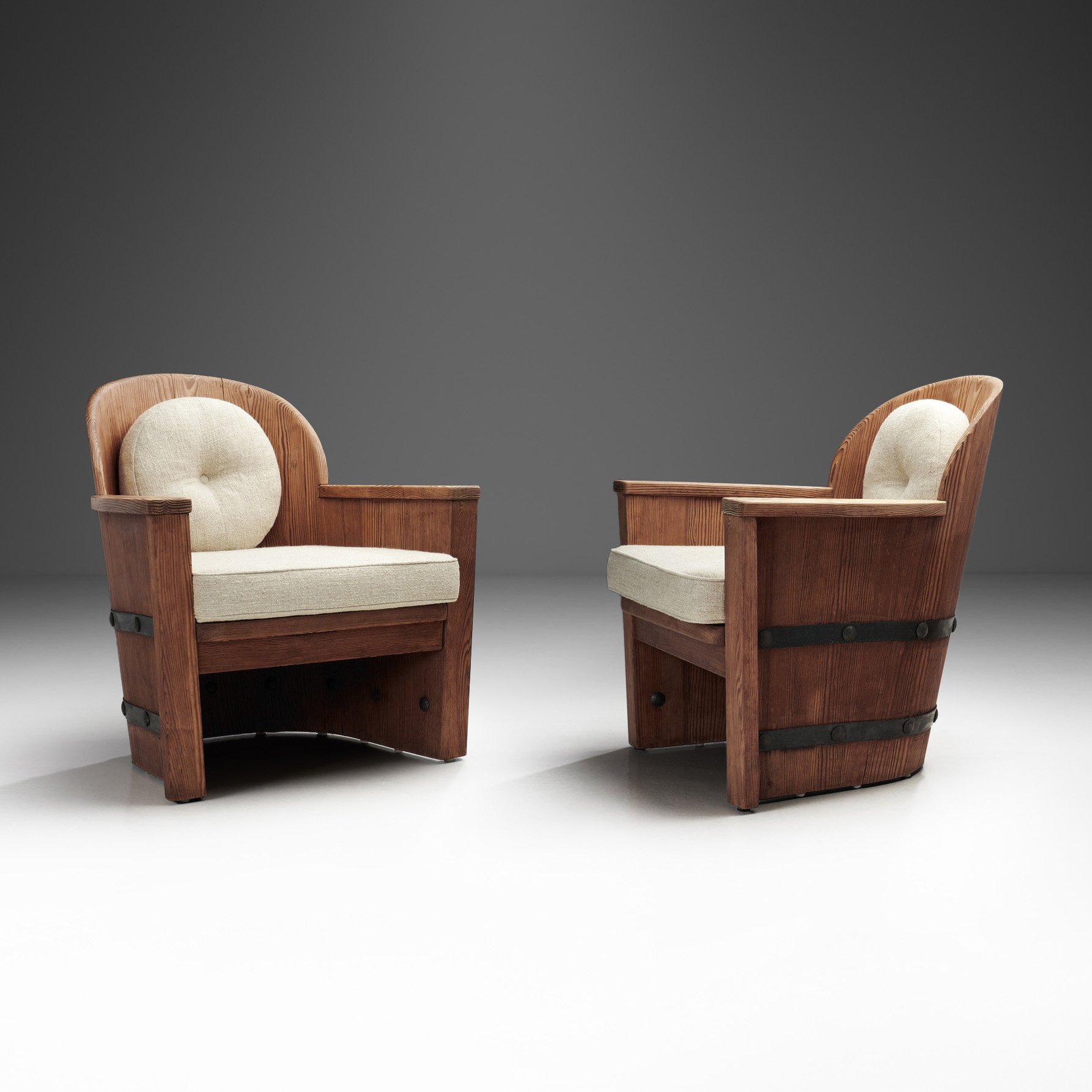 A Pair of Pine and Iron Armchairs for Åby Möbelfabrik, Sweden 1940s (sold)