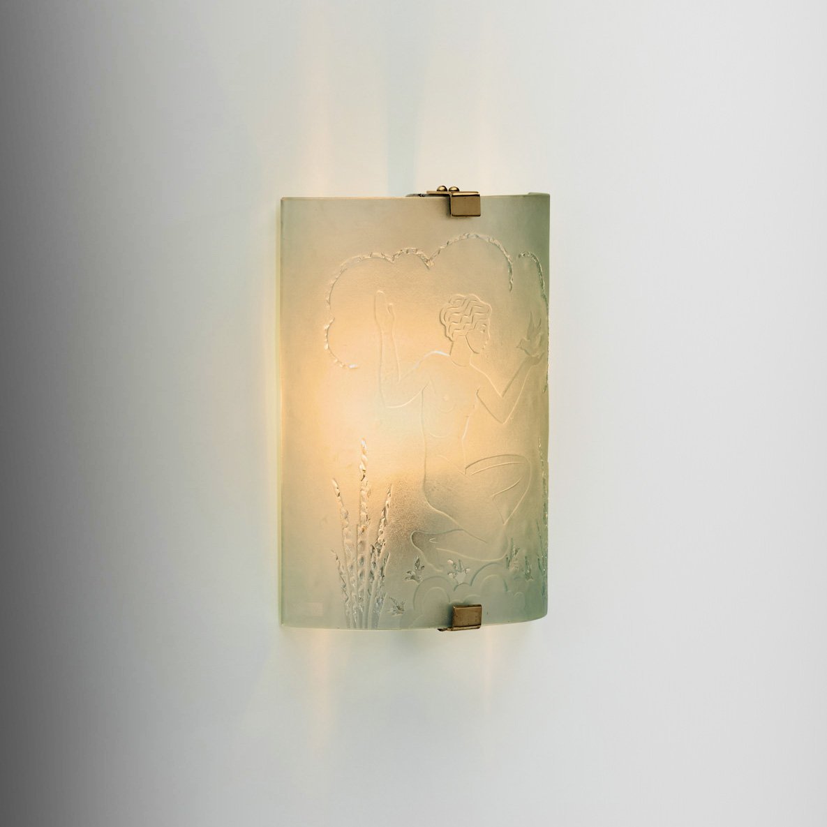 Wall Lamp With Frosted Glass Screen and Female Motif by Leo Holmgren for Glössner & Co, Sweden 1940s