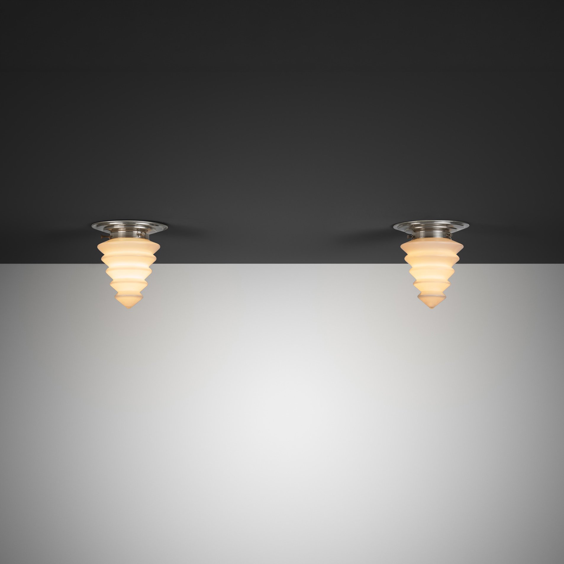 Pair of Art Deco Opaline and Crystal Ceiling Lights for GISO, The Netherlands 1960s