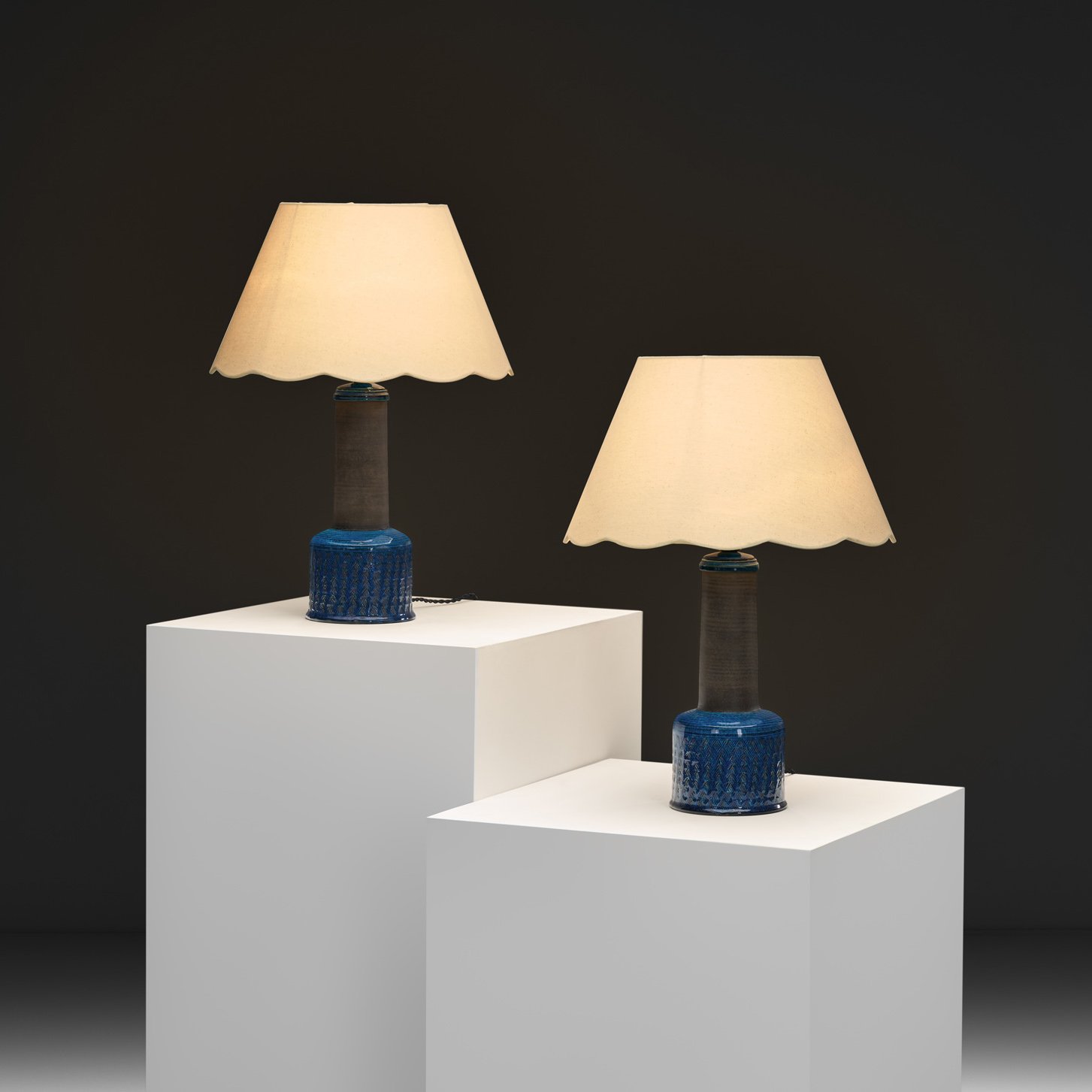Pair of Blue Glazed Stoneware Lamps by Nils Kähler for Herman A. Kähler, Denmark ca 1950s