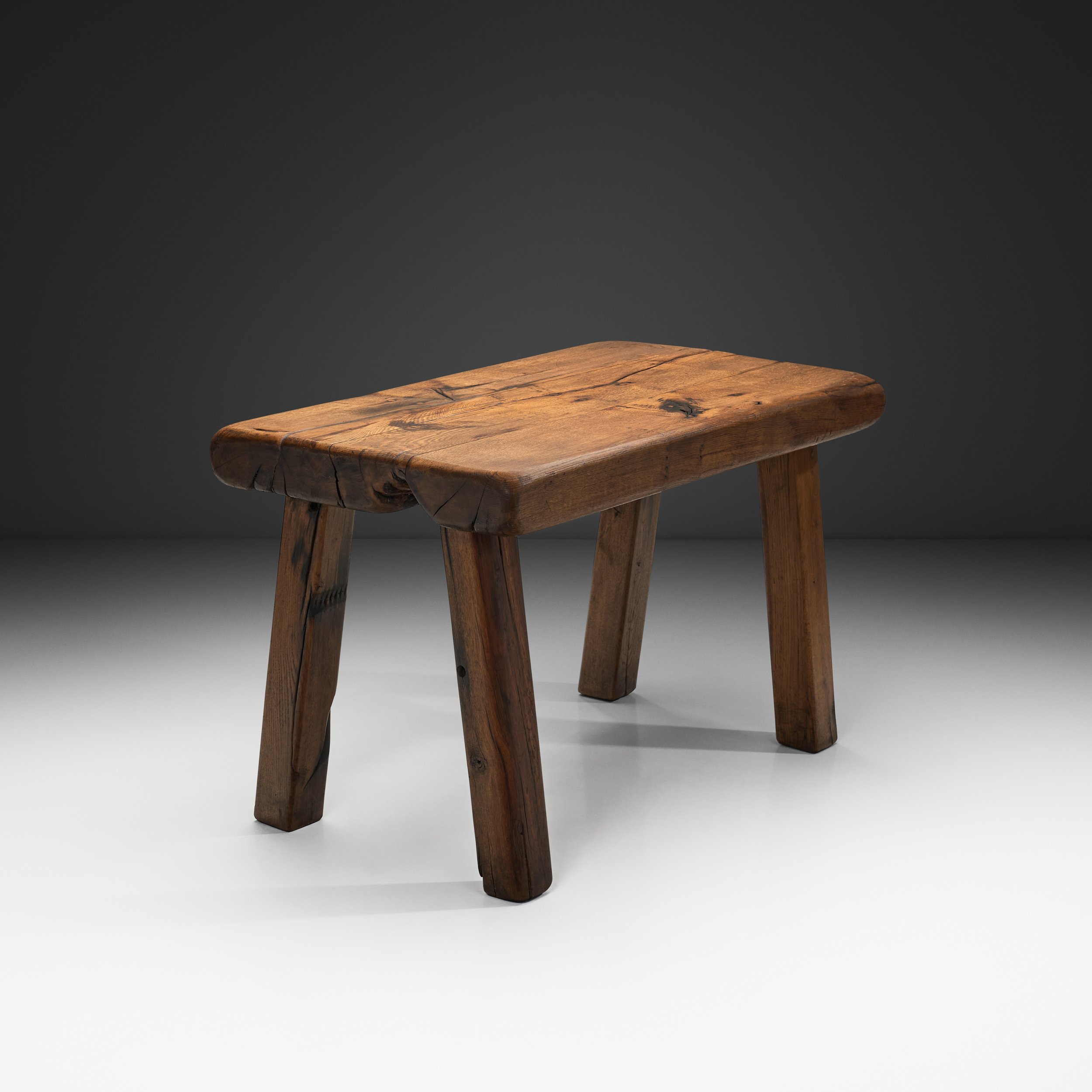 Solid Oak Brutalist Side Table, the Netherlands 1970s