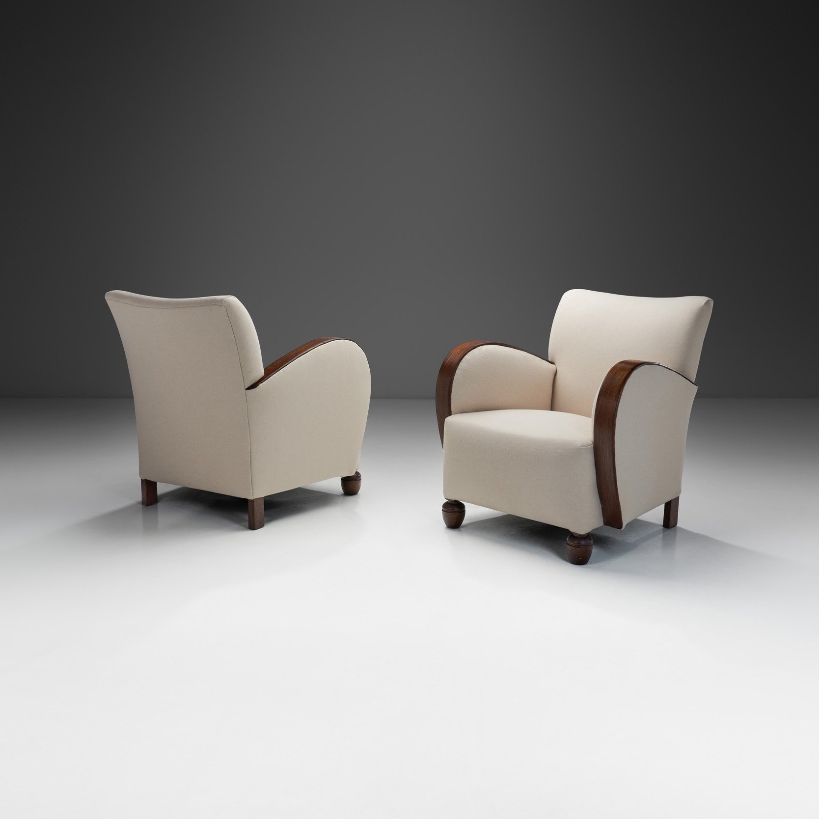 Pair of Oak Art Deco Armchairs, Europe ca 1930s
