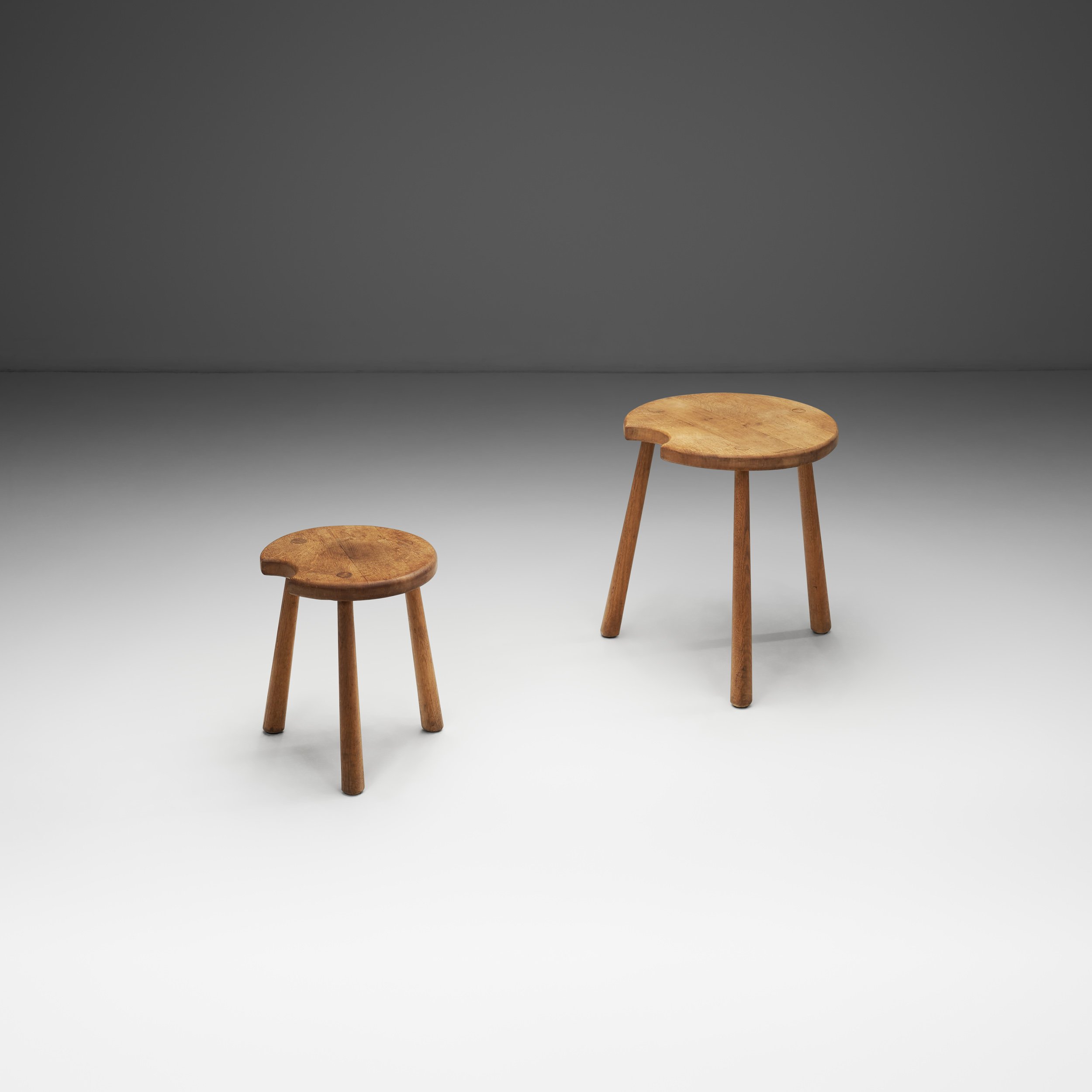 Pair of Rustic Oak Side Tables, France 1950s