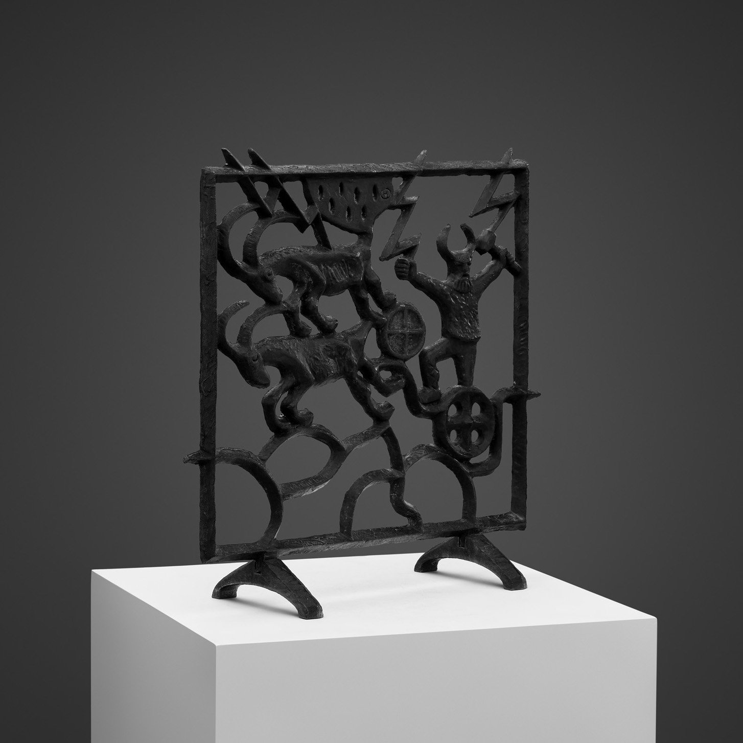 Cast Iron Sculptural Firescreen by Olle Hermansson, Sweden Mid-20th Century