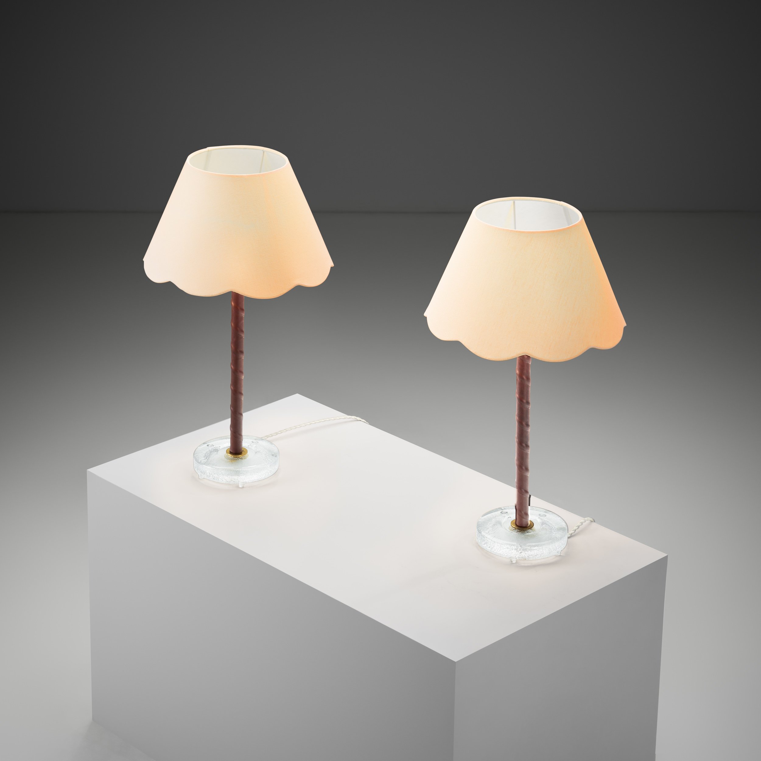 Pair of "6236" Table Lamps by Falkenbergs Belysning in Glass and Leather, Sweden Second half of the 20th century (sold)