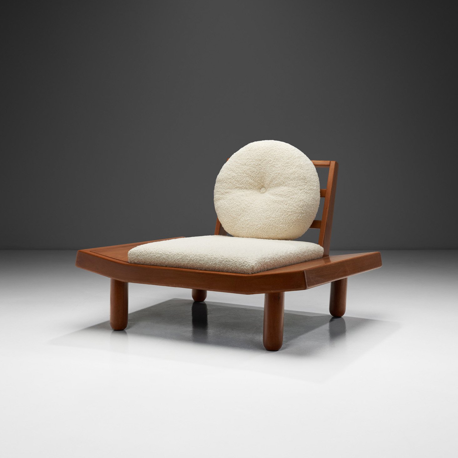 Solid Wood Lounge Chair with Round Cushions, Indonesia 1960s