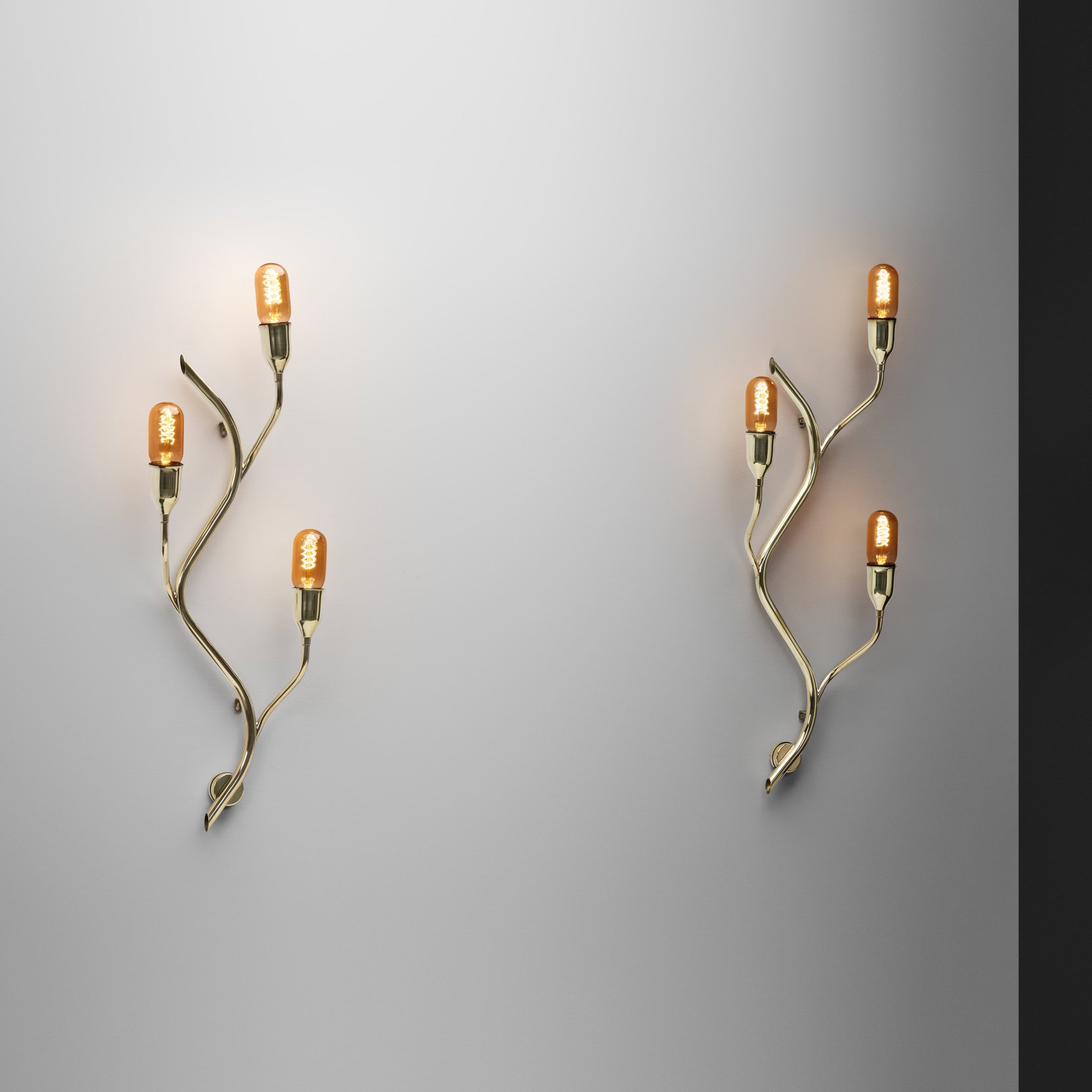 Branch-Shaped Brass Wall Lamps for Astra, Norway Mid-20th Century