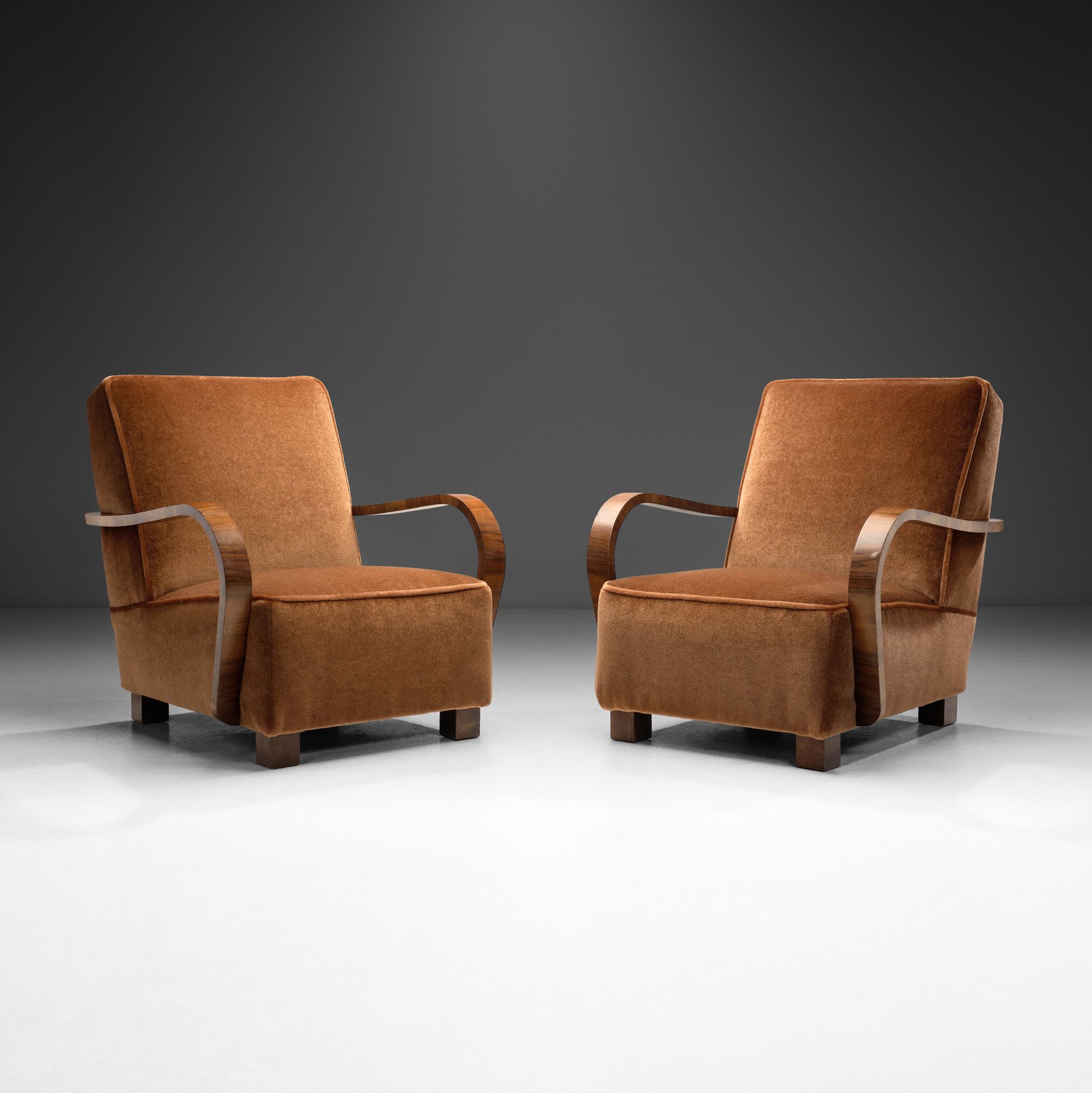 Pair of Art Deco Armchairs with Rounded Armrests, Europe First half of 20th century