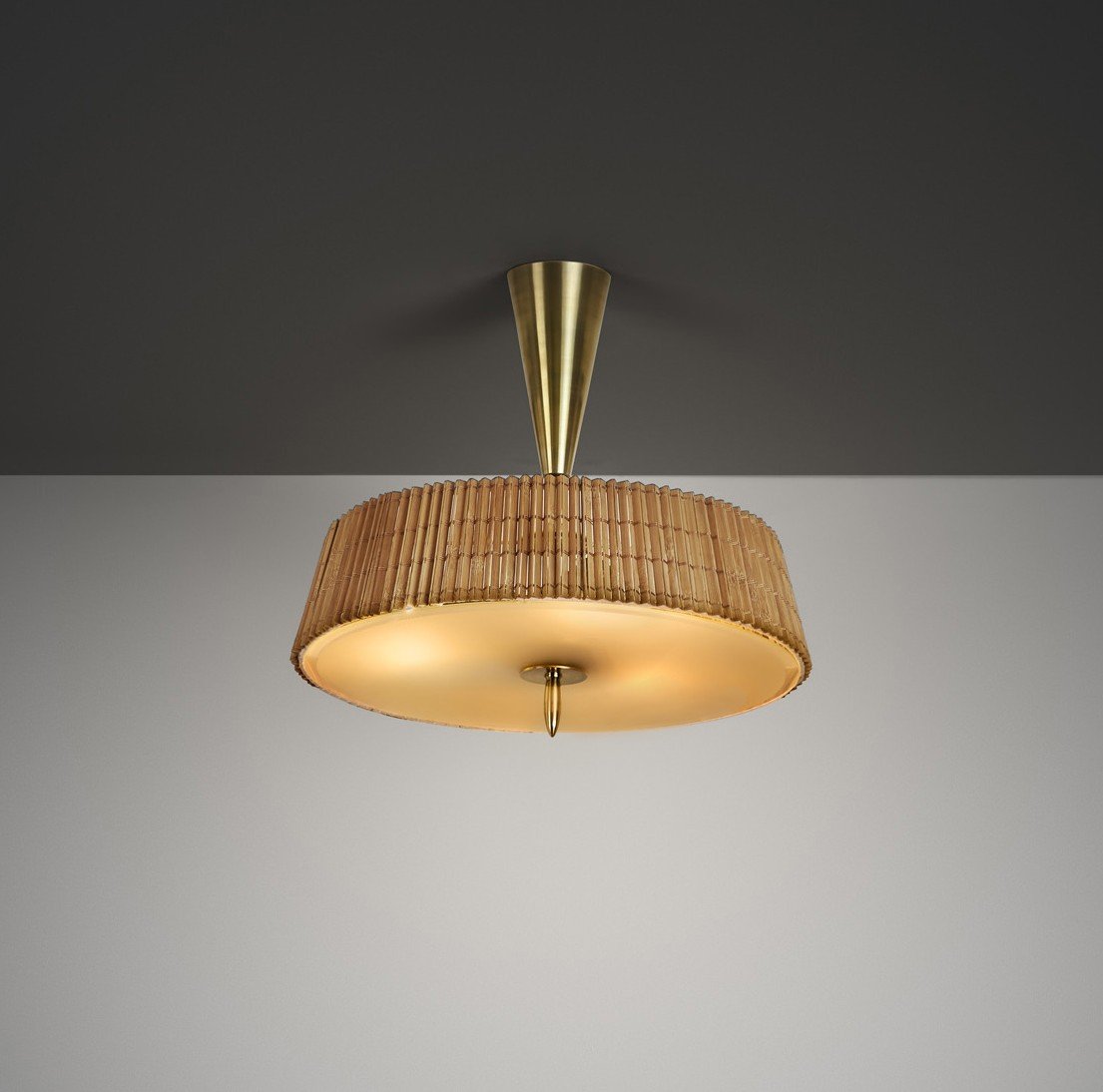 Ceiling Lamp with Rattan Shade by Idman, Finland Mid-20th Century