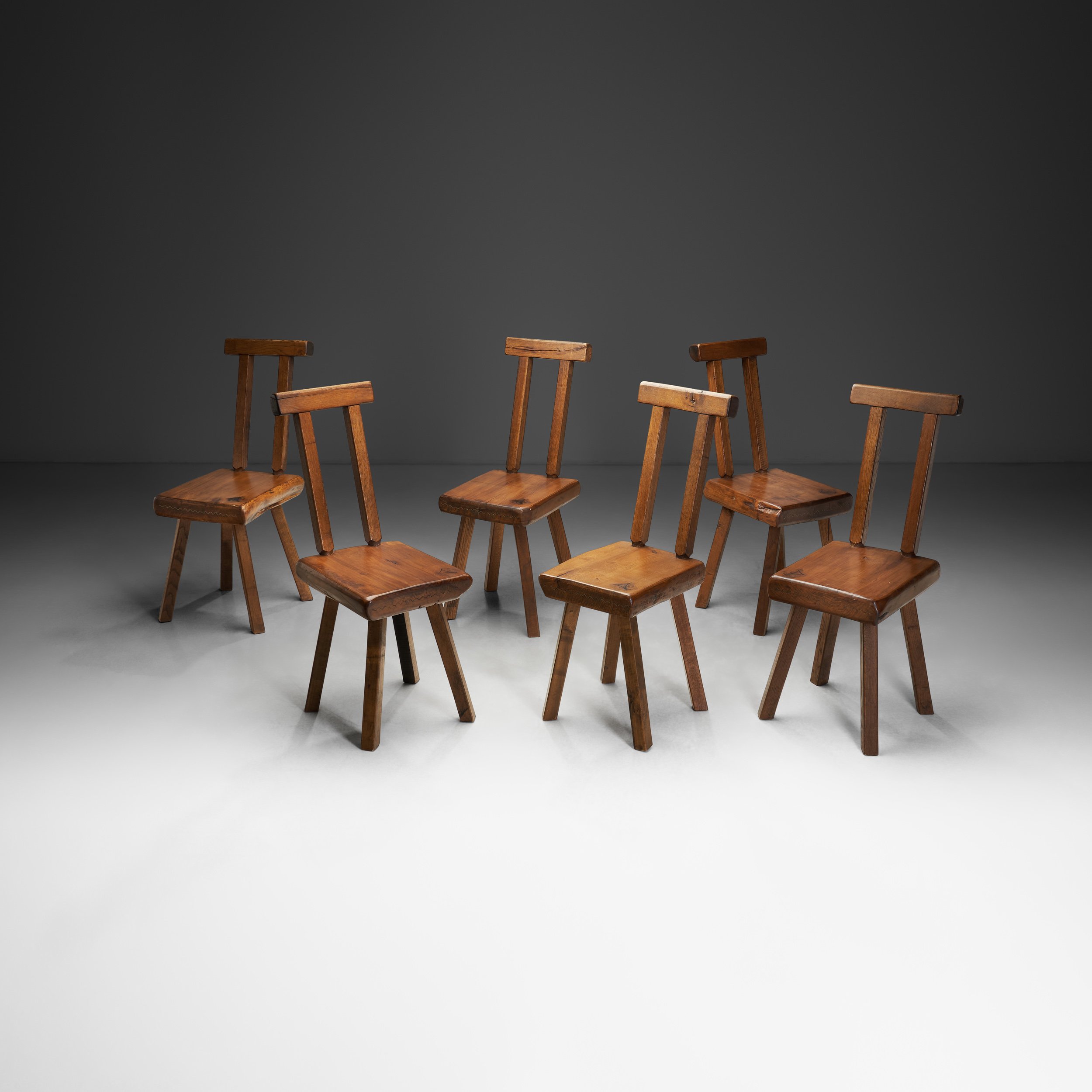 Set of Six Brutalist Chairs by Mobichalet, Belgium ca 1960s (sold)