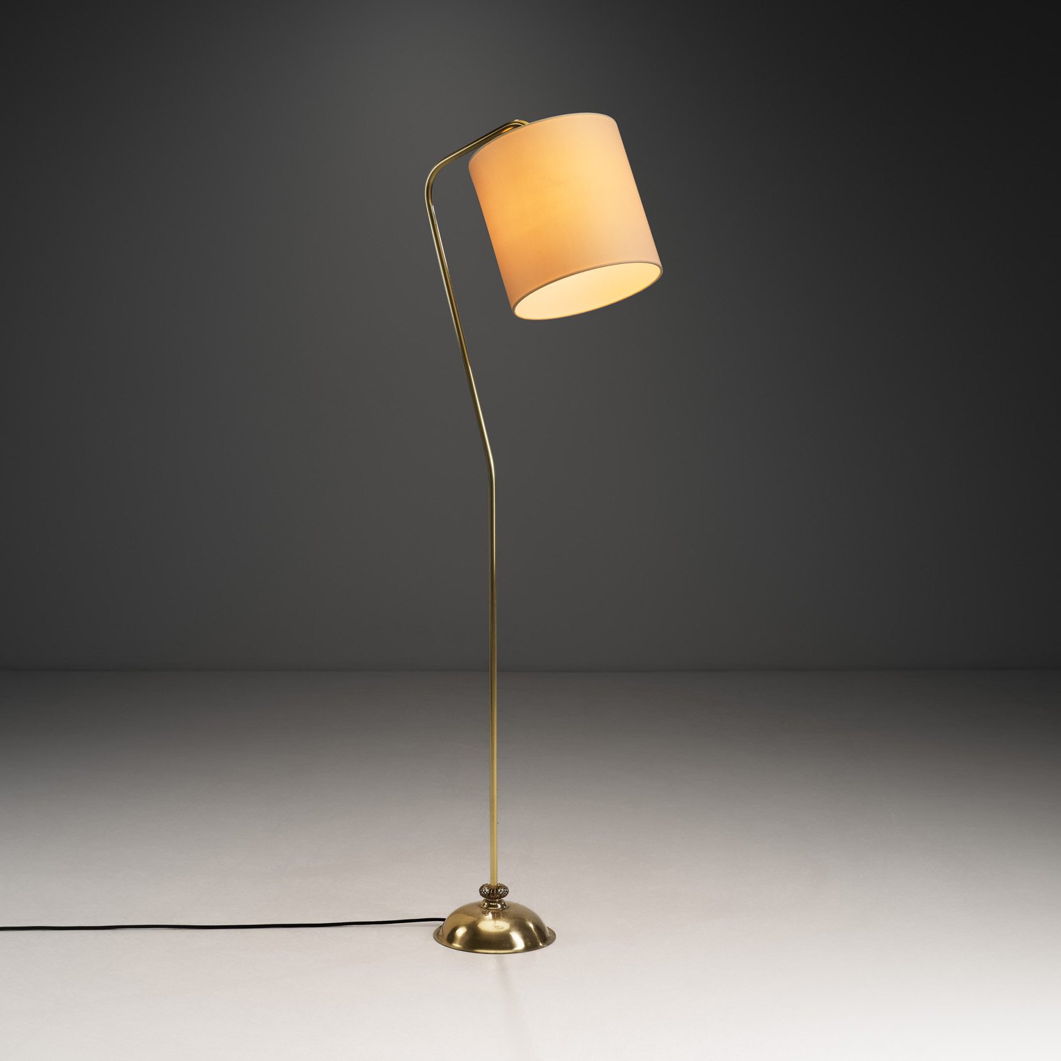 Angular Brass Floor Lamp with Spiral Decoration, Finland 1950s