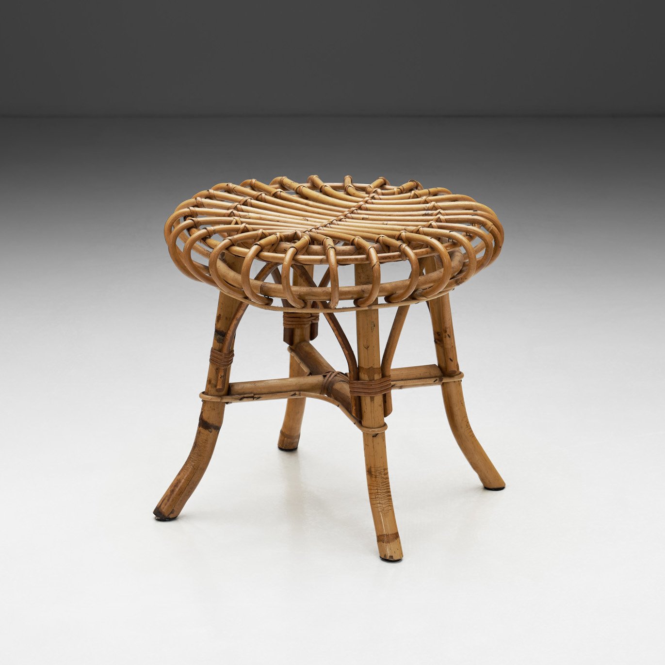 Bamboo and Rattan Stool by Franco Albini (Attr.), Italy 1960s