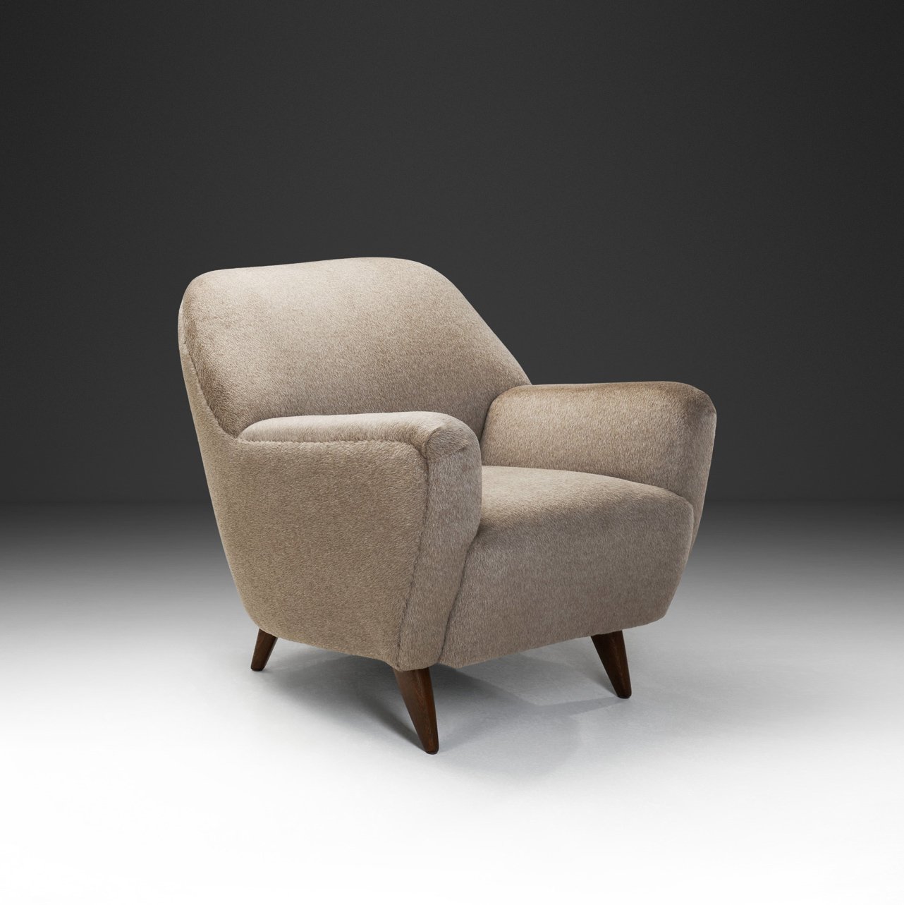 Curved Armchair in Taupe Upholstery, Europe ca Mid-20th Century