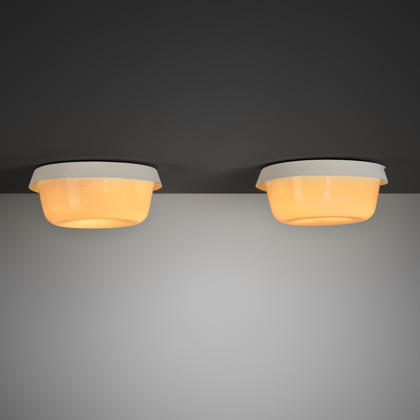 Pair of Opal Glass Ceiling Lamps by Itsu, Finland ca 1960s