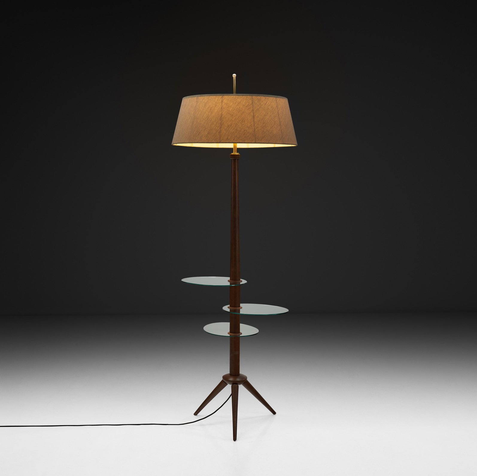 Mid-Century Floor Lamp with Three Glass Shelves, Europe ca 1960s