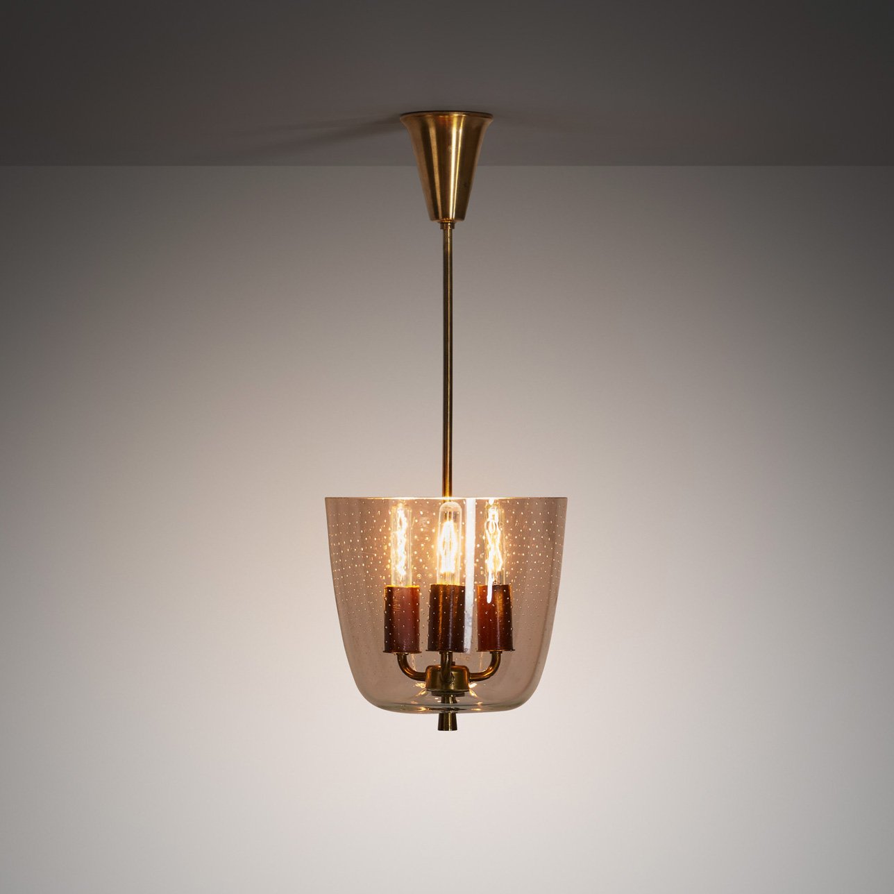 Model "P165" Brass and Glass Ceiling Lamp by LYFA, Denmark 1940s