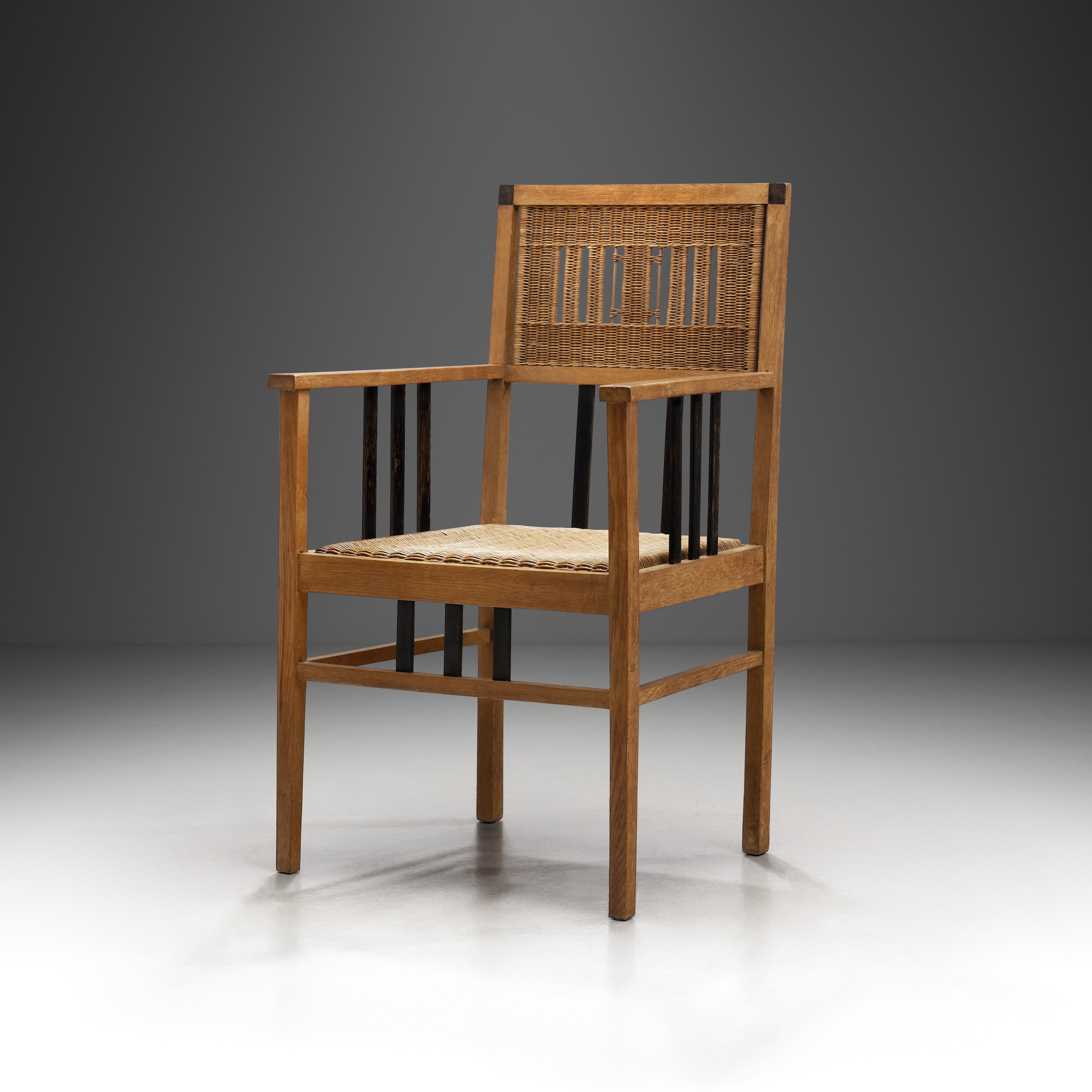 Art Deco Wood and Rattan Chair, Europe 20th century (sold)