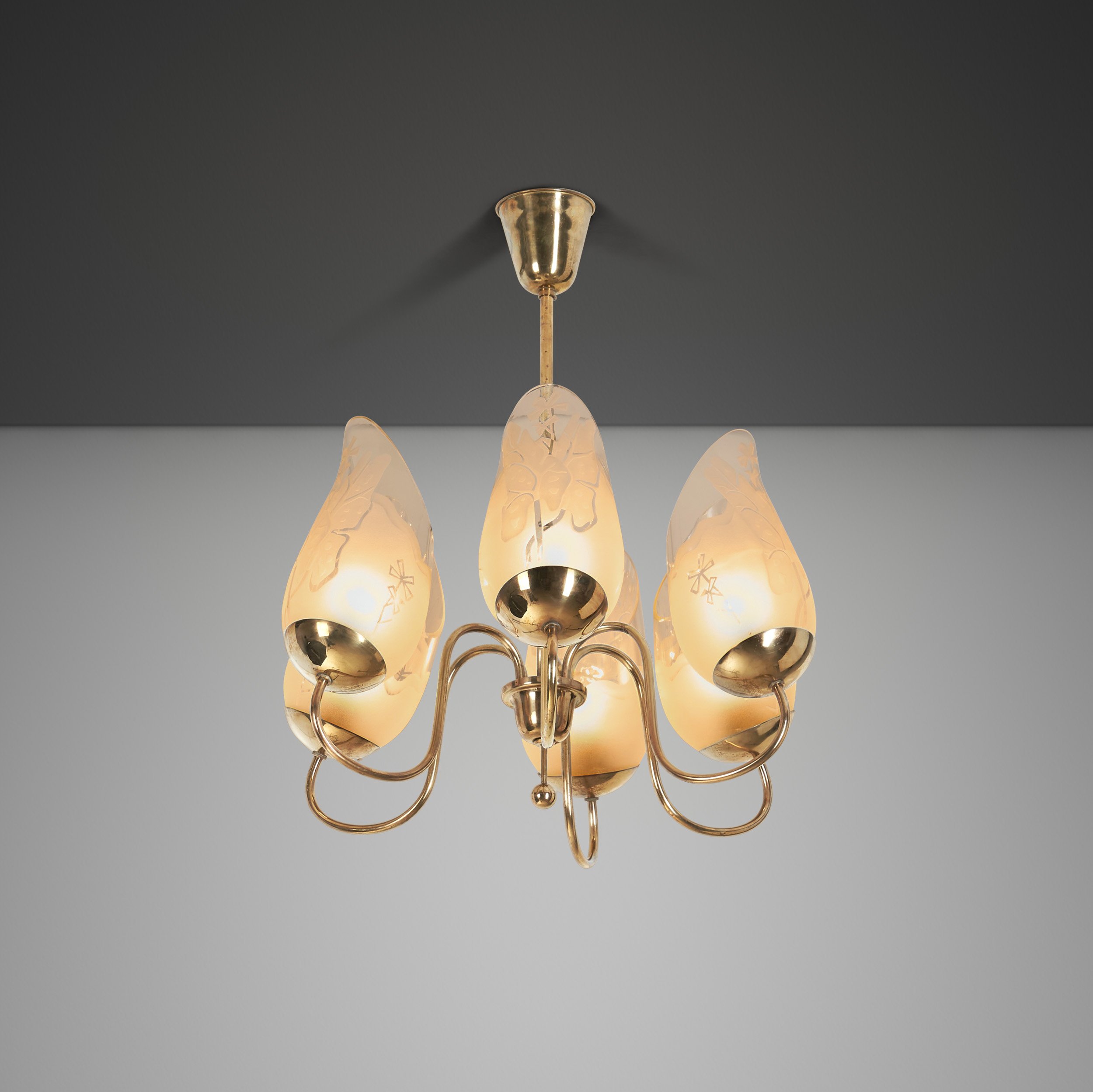 Swedish Modern Six-Armed Chandelier by Glössner, Sweden ca 1940s